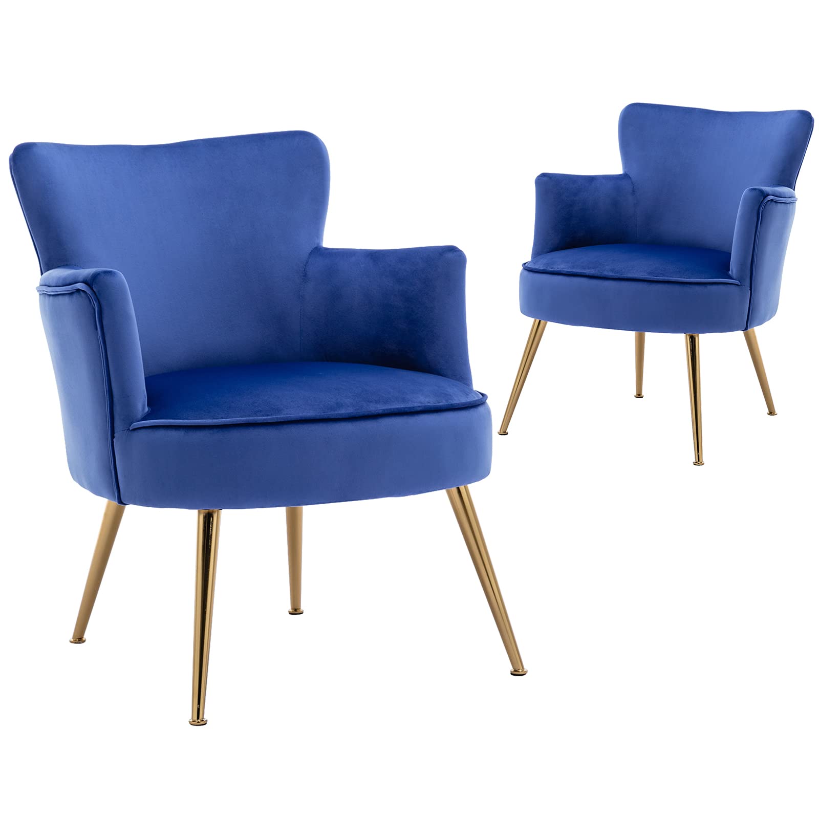 Premium Velvet Accent Chairs Set of 2 - Luxurious Blue Upholstered Club Chairs with Gold Legs for Living Room, Bedroom & Office | Comfortable Wingback Armchairs Perfect for Reading Nook, Lounge Area & Reception Spaces