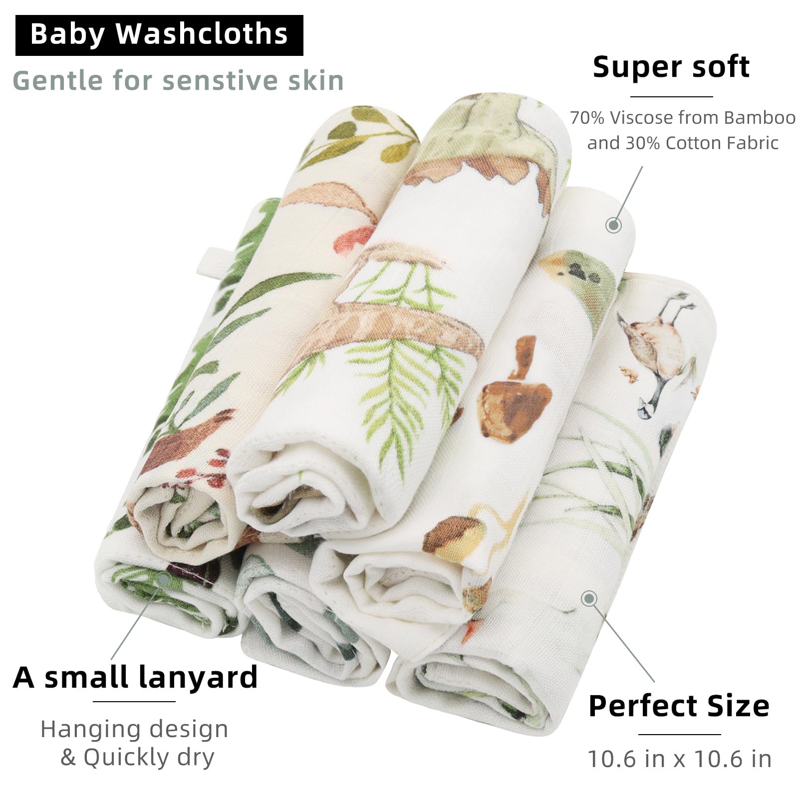 Organic Muslin Swaddle Blankets for Baby - Soft Breathable Neutral Swaddling Wraps, Washcloths & Nursery Receiving Blankets for Boys & Girls | Perfect for Newborn Sleep, Swaddling & Photo Shoots