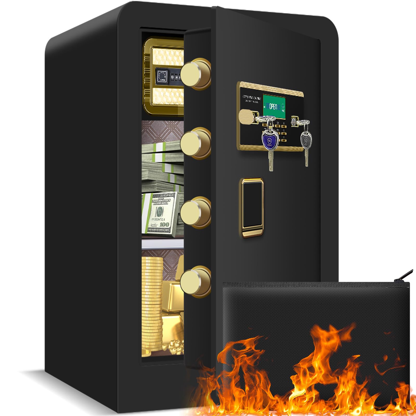 4.0 Cu ft Extra Large Heavy Duty Fireproof Waterproof Home Safe Box - Digital Security Safe with Anti-Theft Protection, Fireproof Document Bag, Separate Lock Box & LED Light (23.7
