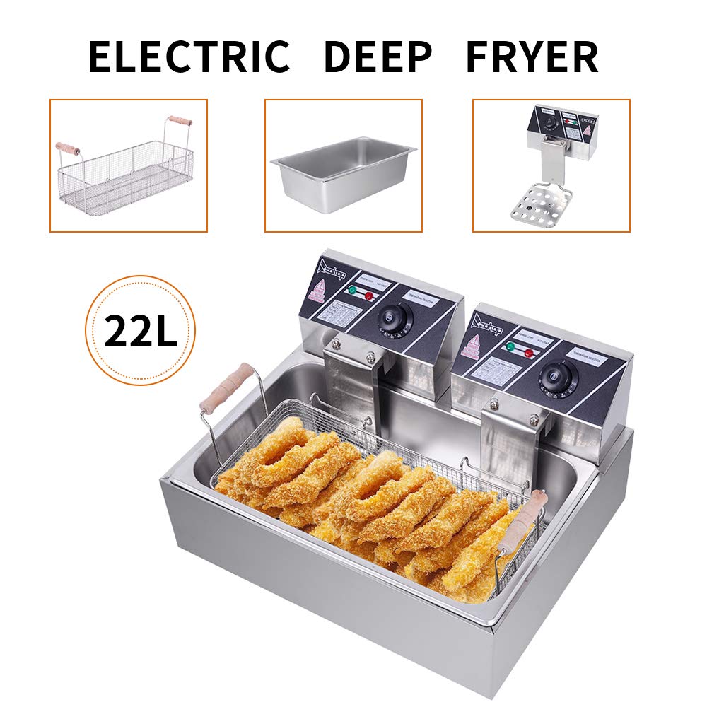 Commercial 5000W Stainless Steel Deep Fryer - 12.7Qt Oil Capacity, 23.26Qt Total - Large Single Basket Electric Fryer 110V for Restaurants, Food Trucks & Home Kitchen Use