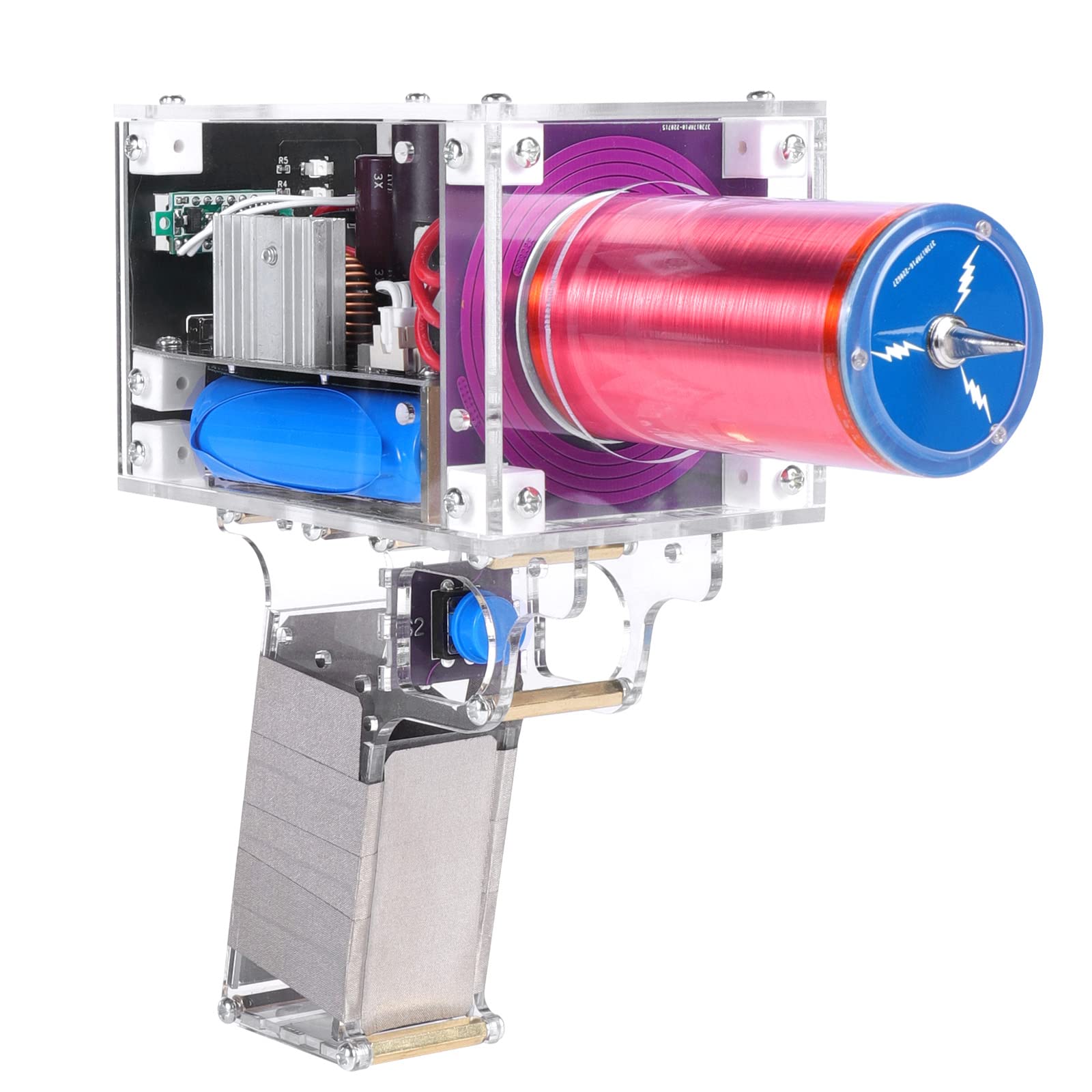 OKYUK Handheld Tesla Coil Gun - Portable Mini Arc Generator with Electronic Trigger & Charge Mode | DIY Artificial Lightning Maker for Science Experiments, STEM Projects & Educational Demonstrations (Model CNC061)