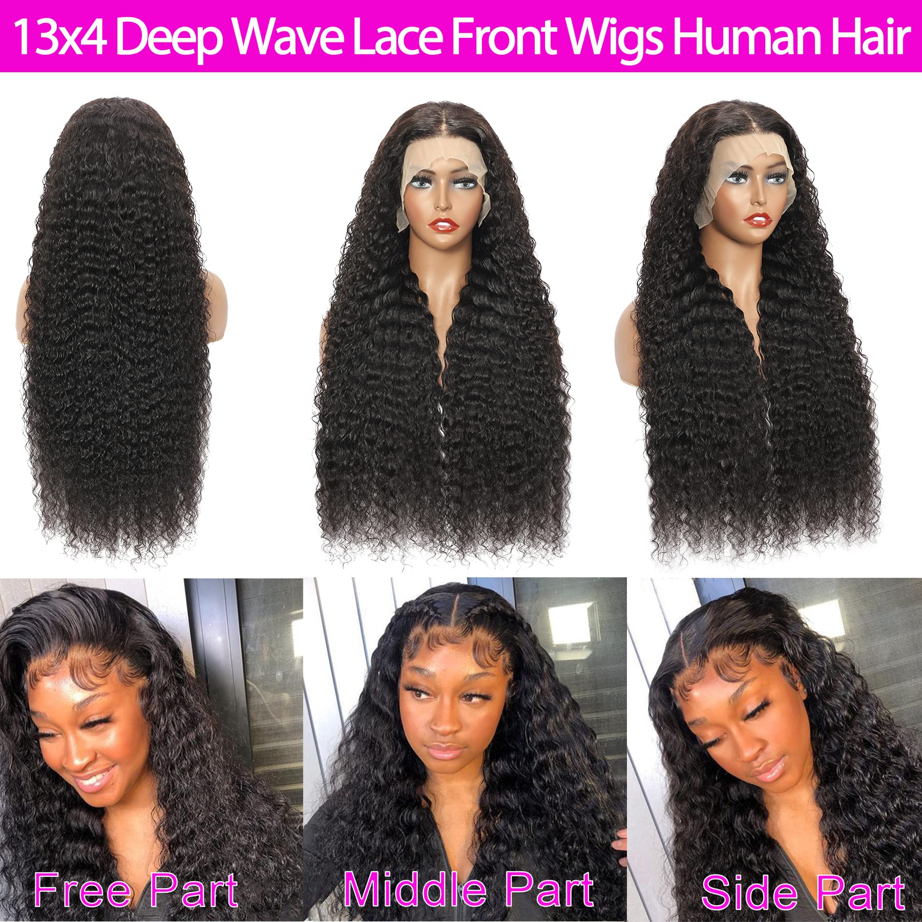 13x4 Deep Wave Lace Front Human Hair Wigs - 180% Density Brazilian Virgin Hair with Baby Hair & Pre-Plucked Hairline for Black Women | Natural Black Curly Wigs (26 Inch) - Perfect for Daily Wear, Special Occasions & Protective Styling