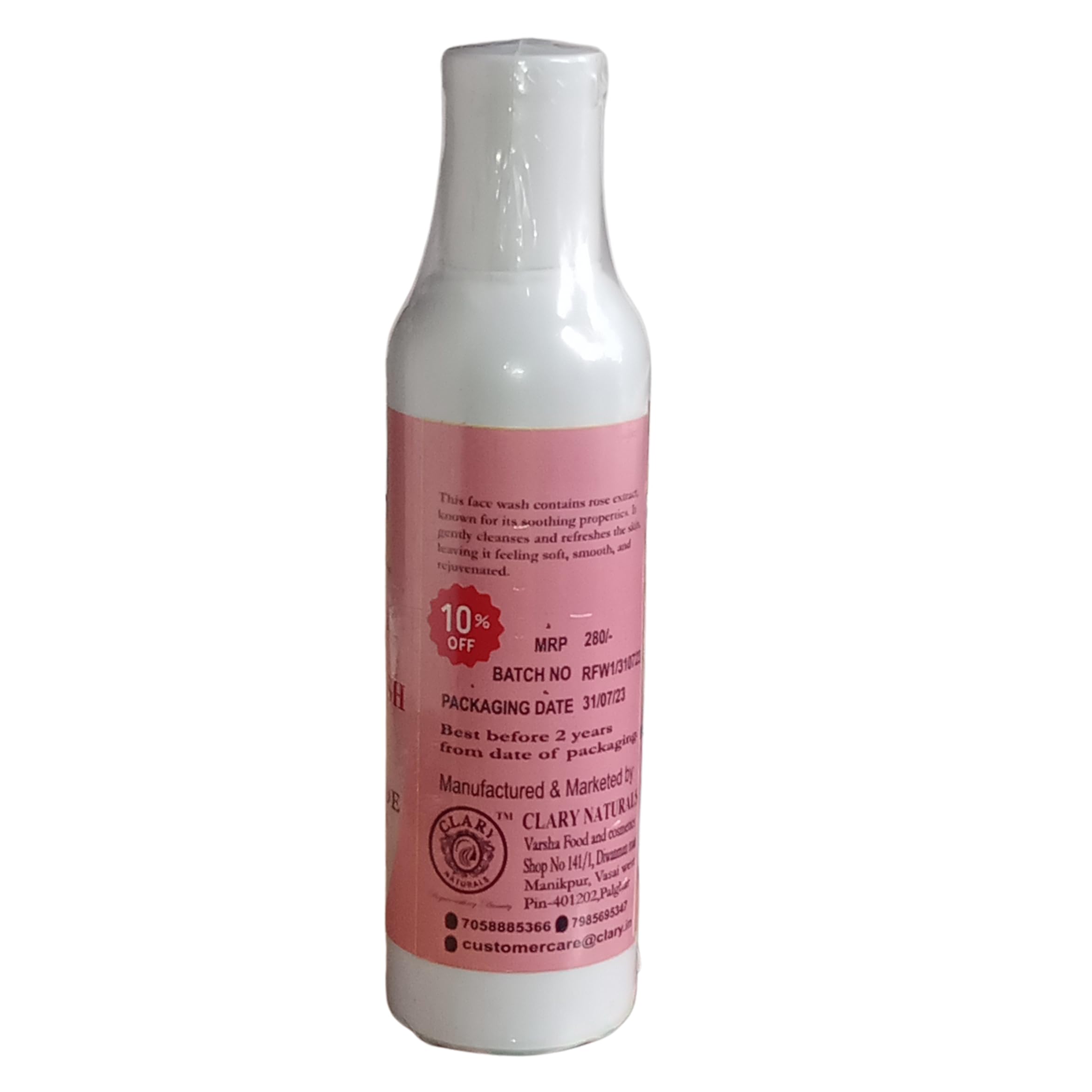 Clary Naturals Rose Moisturizing Face Wash - Sulfate & Paraben Free, Natural Cleanser for Men & Women (100ml) | Gentle Daily Cleansing for Dry & Sensitive Skin