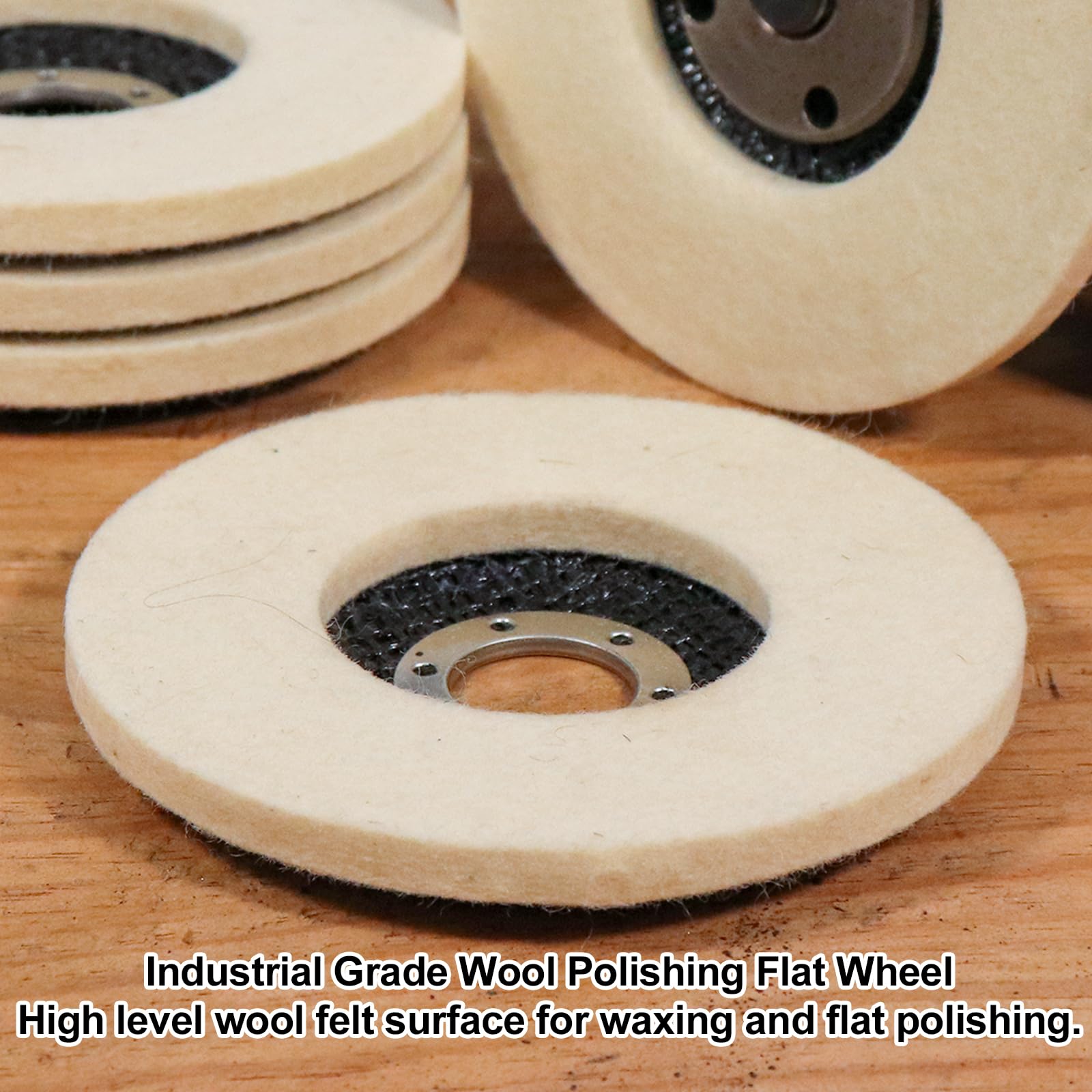 4 1/2 Inch Round Wool Felt Polishing Disc Wheel Pads (5-Pack) - Angle Grinder Buffing & Polishing Pads for Metal, Wood, Car & Auto Body - Perfect for DIY Projects, Metal Restoration & Automotive Detailing