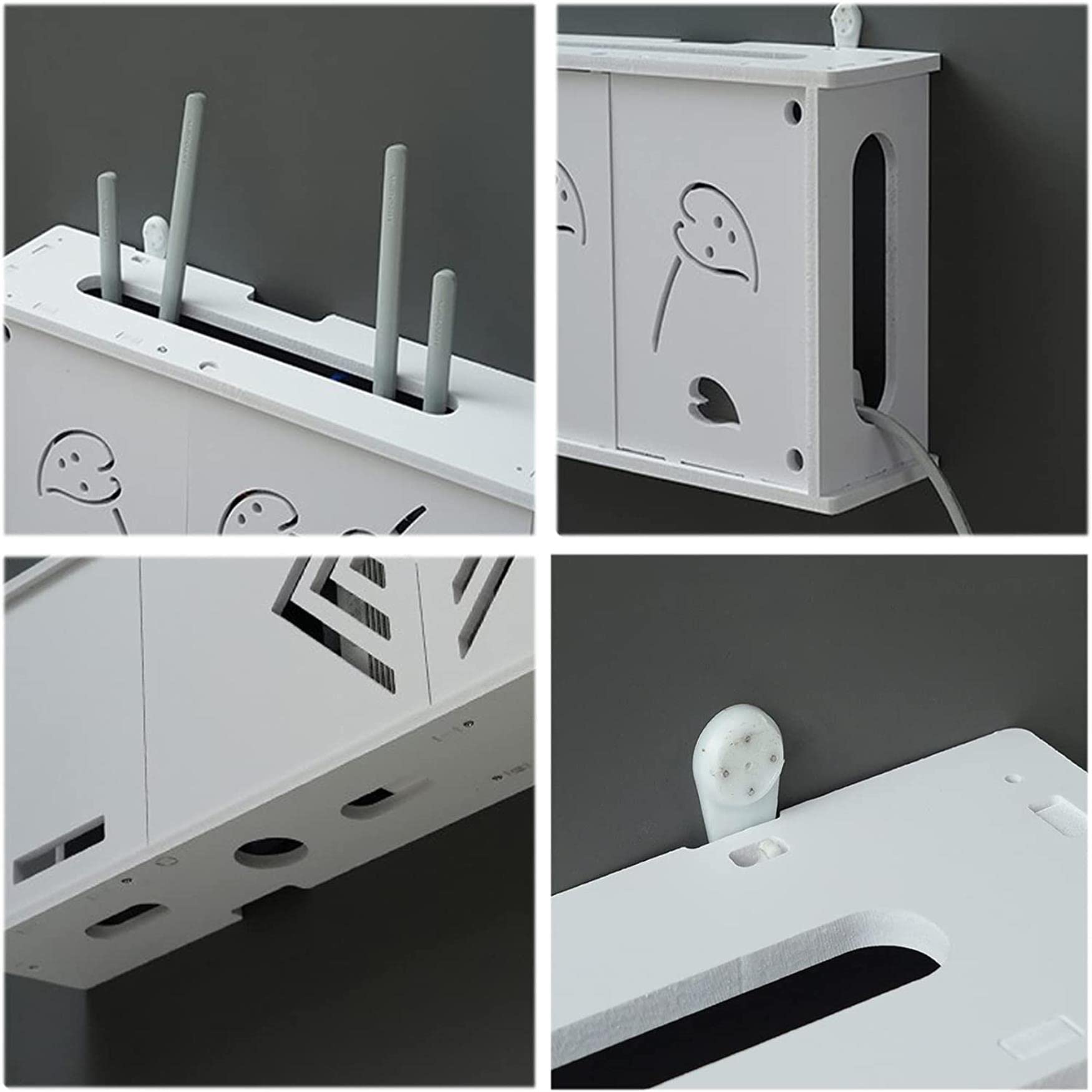 Wall Mounted WiFi Router Box Shelf - White Cable Management Organizer for Wireless Router & Power Cords | Home Office Network Setup, Living Room Electronics Storage, Neat Internet Modem Organization
