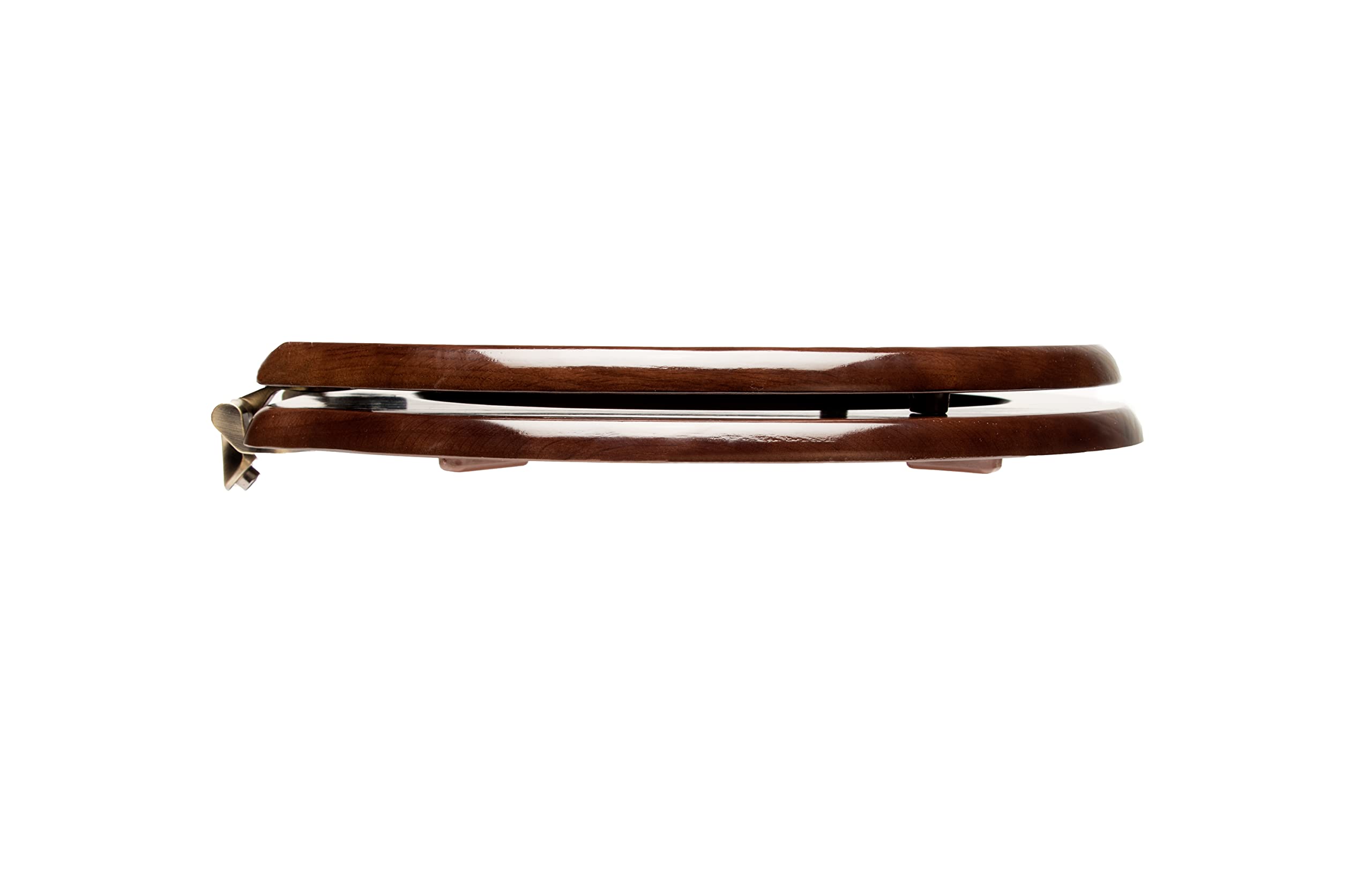 Deluxe Wood Toilet Seat - Stained Dark Brown with Brass Hinges - Soft Close, Comfort Height - Perfect for Modern Bathrooms & Luxury Homes