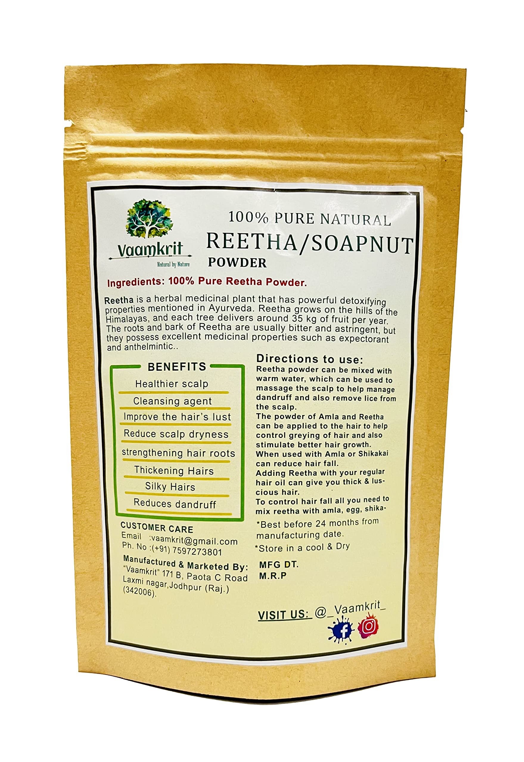 Vaamkrit 100% Natural Reetha Soapnuts Powder for Silky Smooth Hair - Herbal Shampoo & Hair Care Solution - Perfect for Natural Cleansing, Scalp Health & Shine Enhancement