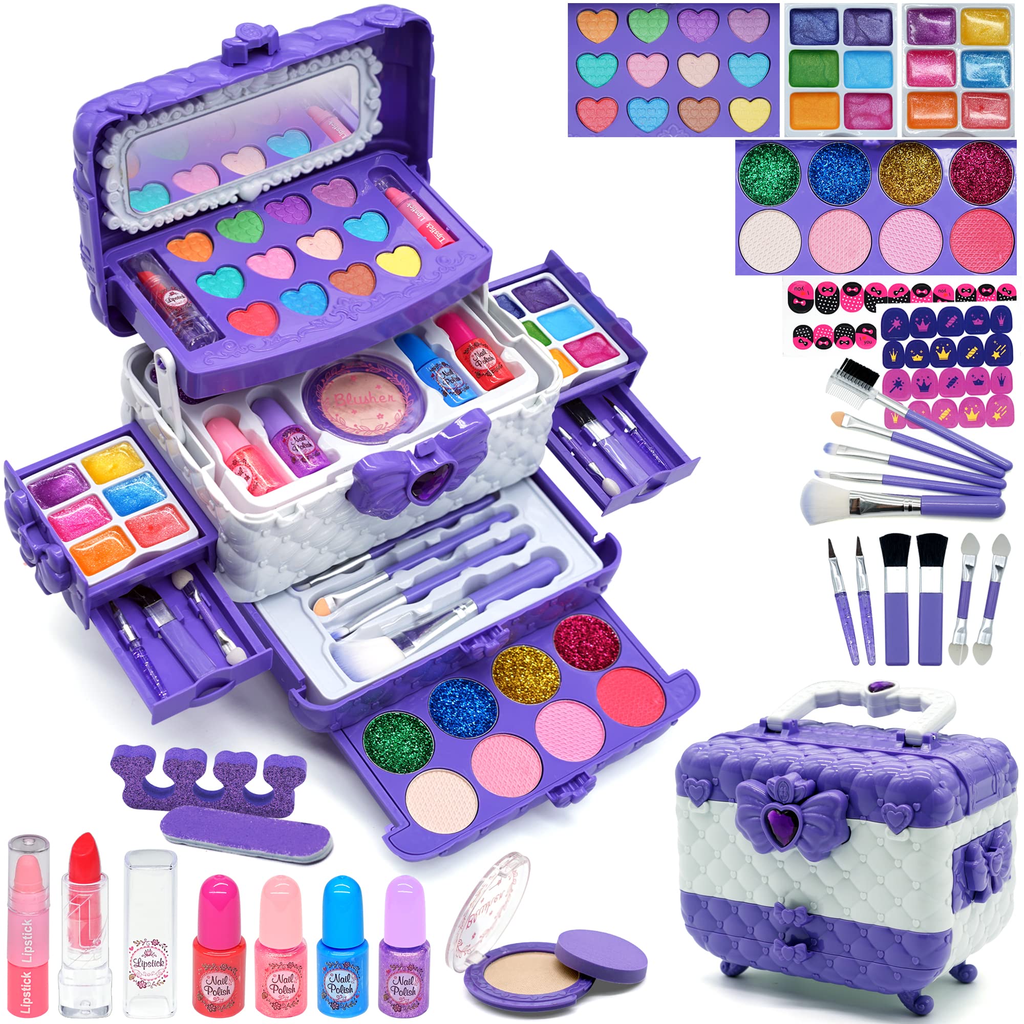 **Non-Toxic Kids Makeup Kit for Girls Ages 4-10 - Princess Cosmetic Toy Set with Safe Play Makeup for Toddlers & Children - Perfect Birthday Gift & Pretend Play Dress-Up for Parties & Role-Playing**