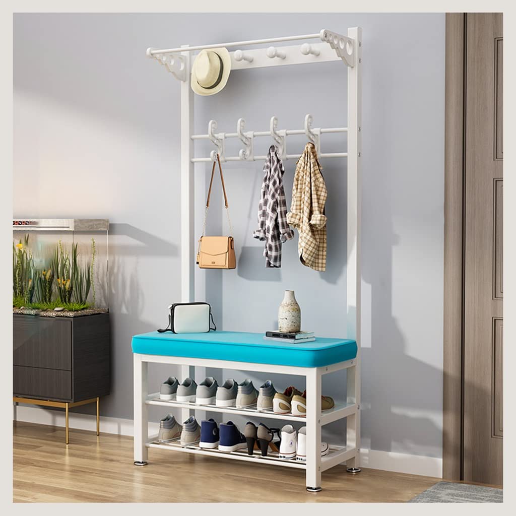 YAWEDA 4-in-1 Hall Tree Coat Rack with Shoe Storage Bench - 16 Hooks Entryway Organizer, Industrial Metal Frame Shoe Bench for Home & Office - Perfect for Mudroom, Foyer & Apartment Entryway Organization