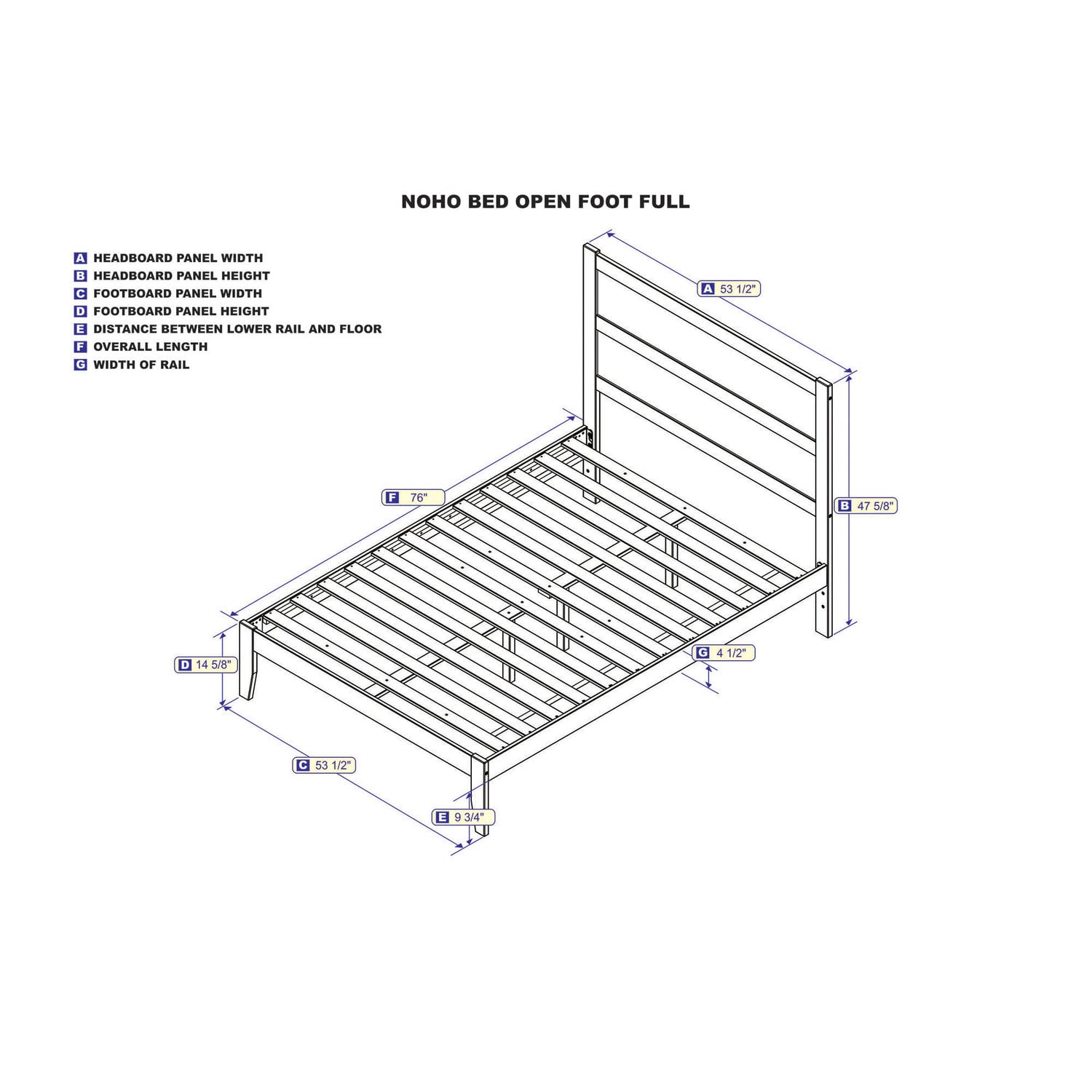 AFI NoHo Full Size Platform Bed Frame with USB Charging Station - Modern Grey Wooden Bed for Small Spaces - Perfect for Apartments, Dorms & Guest Rooms