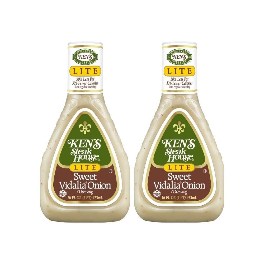 Ken's Steak House Lite Sweet Vidalia Onion Salad Dressing - 16oz (Pack of 2) with Free V2U Kitchen Utensil Set | Low Fat, Gluten Free Dressing for Salads, Sandwiches & Marinades