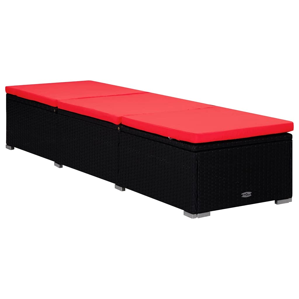 vidaXL Red Poly Rattan Sun Lounger with Cushion & Tea Table - Outdoor Garden Patio Balcony Sunbed Lounge Chair with Recliner & Coffee Table - Perfect for Poolside Relaxation, Backyard Lounging, and Beach Style Outdoor Living