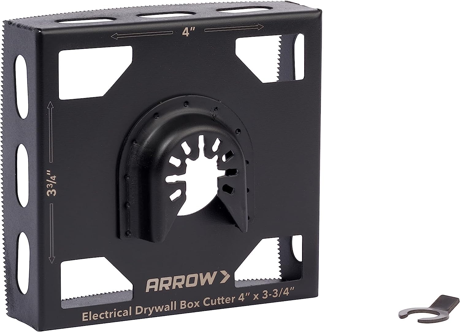 Arrow OSCGB2-1 2 Gang Electrical Box Drywall Cutting Blade for Oscillating Tools - Universal Fit for Most Multitools, Includes Adapter, Cuts 4” x 3-3/4” Holes - Perfect for Electrical Installations & Drywall Repairs