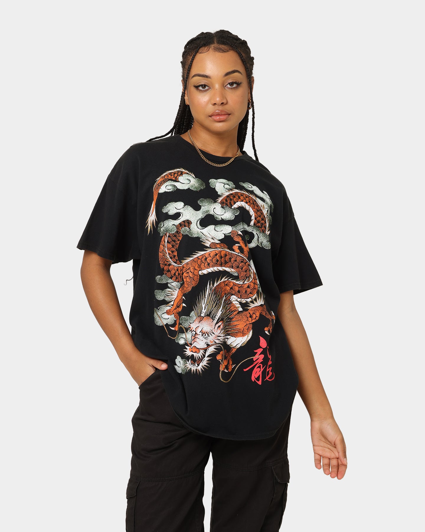 Vintage Ryu Dragon Graphic T-Shirt - Washed Black Retro Streetwear Tee for Men & Women - Perfect for Casual Wear, Gaming Events, and Anime Conventions