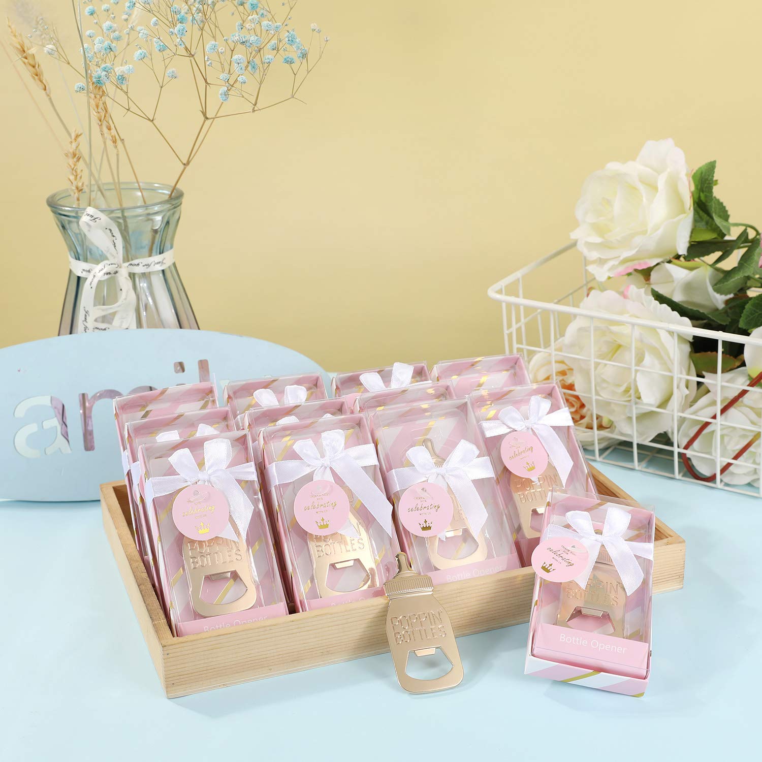 24 Pcs Pink Princess Baby Shower Favors - Gold Bottle Openers for Girls, Baby Shower Party Decorations & Guest Souvenirs - Perfect for Princess Theme Parties, Bridal Showers & Birthday Celebrations (Pink & Gold)