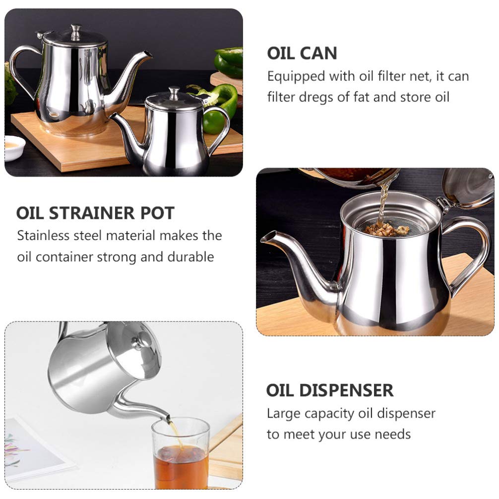 1pc Stainless Steel Oil Pot - Practical Kitchen Oil Container & Grease Dispenser with Strainer - Perfect for Cooking, Frying & Salad Dressing Storage