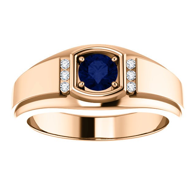 14K Gold Men's Sapphire and Diamond Ring - 0.60ct Sapphire & 0.09ctw Diamonds - Elegant Wedding Band, Anniversary Gift for Him, Engagement Ring for Men