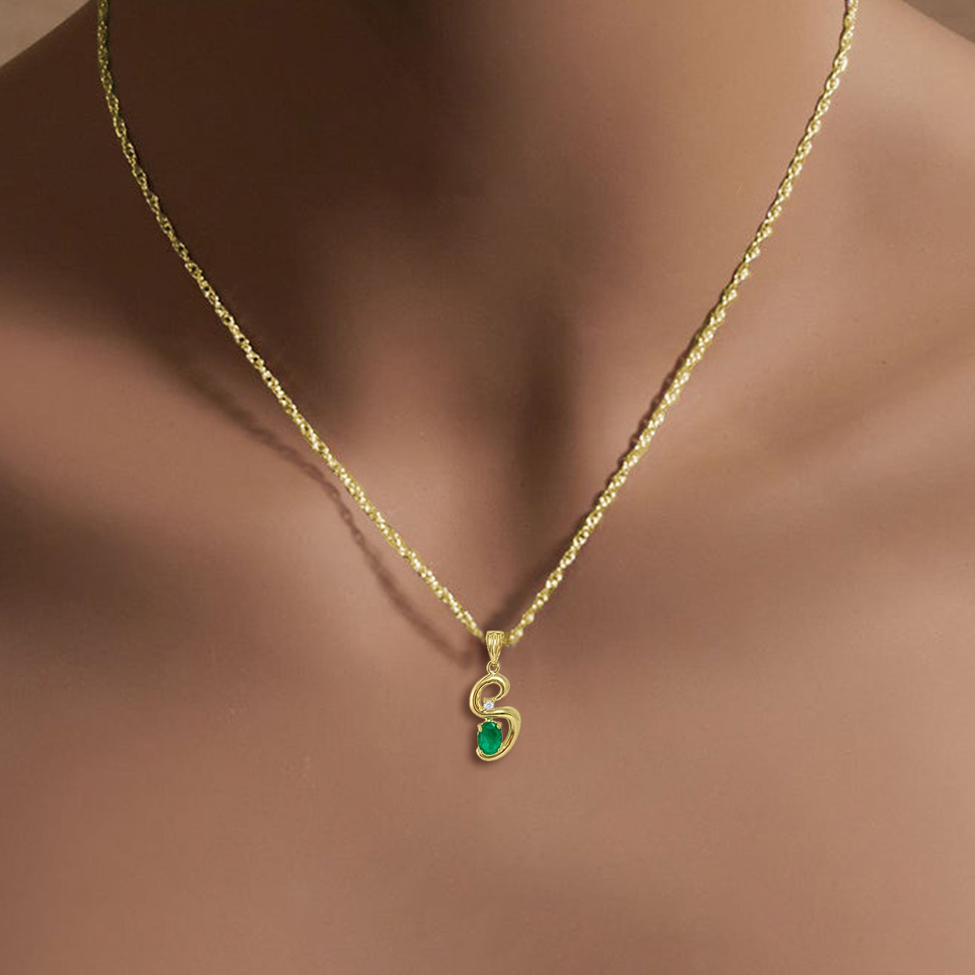 1 Carat Emerald 'S' Initial Necklace in 14k Yellow Gold - Perfect for Birthdays, Anniversaries & Personalized Gifts