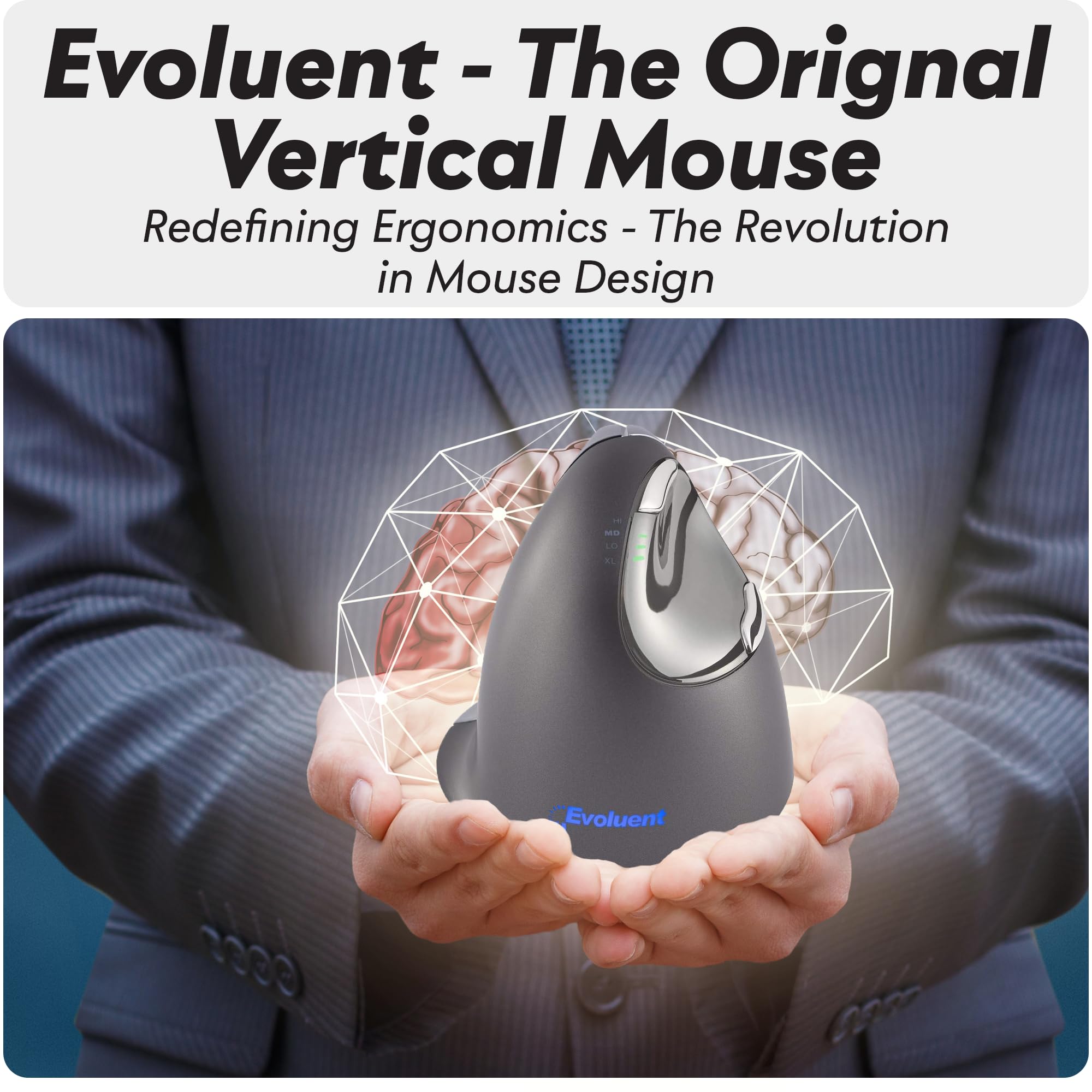 Evoluent VM4L VerticalMouse 4 Left-Handed Ergonomic USB Wired Mouse - Regular Size for Office Work, Gaming & Computer Use