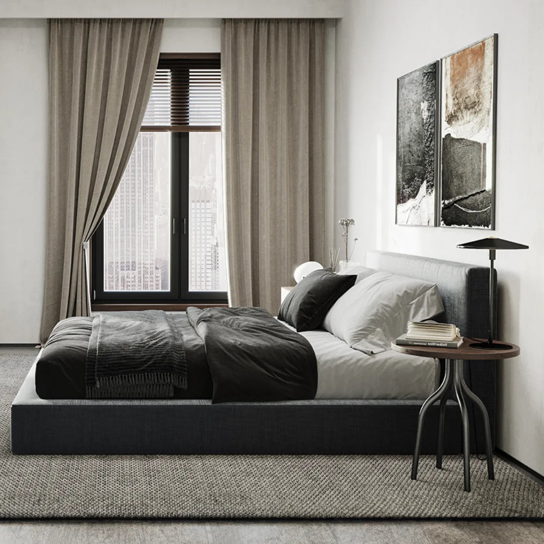 Premium Ultra Bed Set - Sturdy Bed Frame with Upholstered Headboard in Charcoal | Modern Bedroom Furniture for Master & Guest Rooms