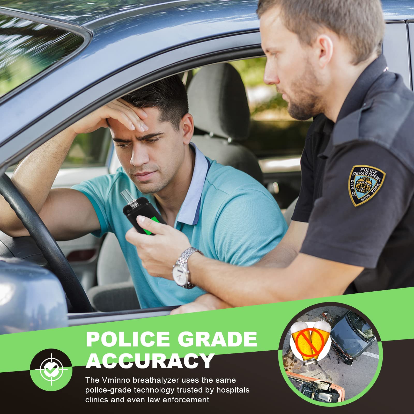 Vminno Professional Rechargeable Breathalyzer - High Accuracy Alcohol Tester with Memory & Warning Function, Includes 10 Mouthpieces - Perfect for Home Safety, Workplace Testing & Personal BAC Monitoring