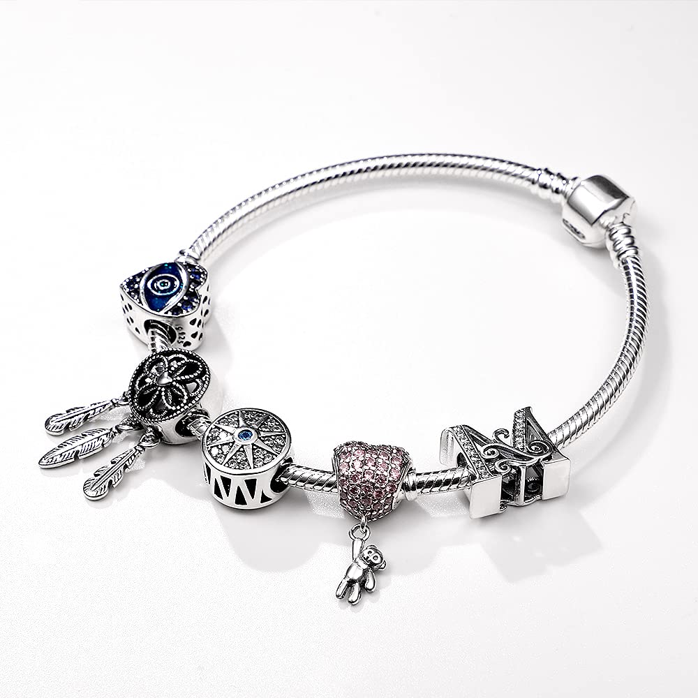 KUNSIR 925 Sterling Silver Snake Chain Charm Bracelet for Women - Adjustable, Dainty & Elegant Jewelry Gift for Birthday, Anniversary & Everyday Wear