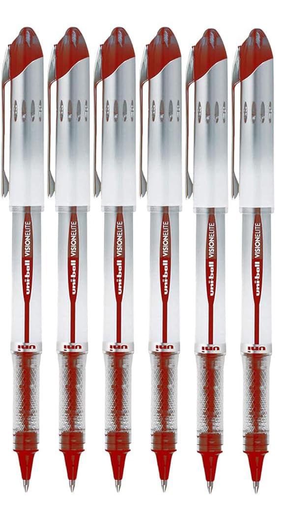 Uni-ball Vision Elite Rollerball Pens - 0.8mm Bold Point Red Ink (6-Pack) with Reusable Plastic Pouch - Perfect for Office, School, Note Taking & Gift Giving