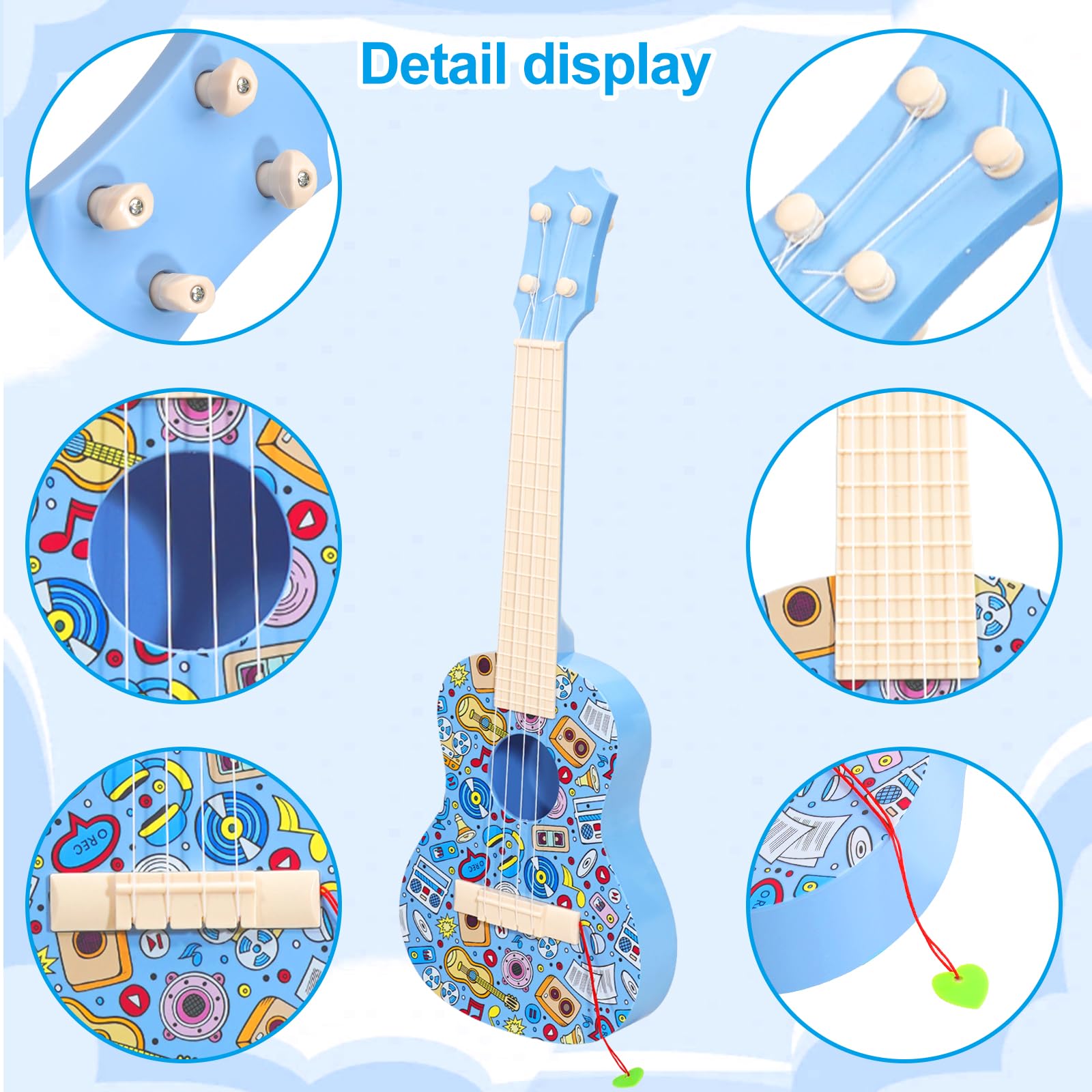 LeeQee 21 Inch Colorful Graffiti Ukulele for Kids - 4 String Beginner Musical Instrument with Picks, Educational Toy for Boys & Girls Ages 3-12 (Blue) | Perfect for Music Lessons, Birthday Gifts & Family Fun