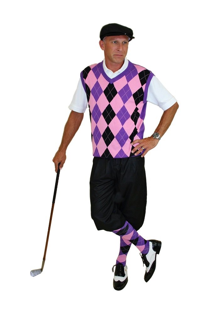 Men's Golf Outfit - Stylish Black with Pink & Purple Accents for Comfortable Performance on the Course | Perfect for Tournaments, Practice Rounds & Casual Golfing