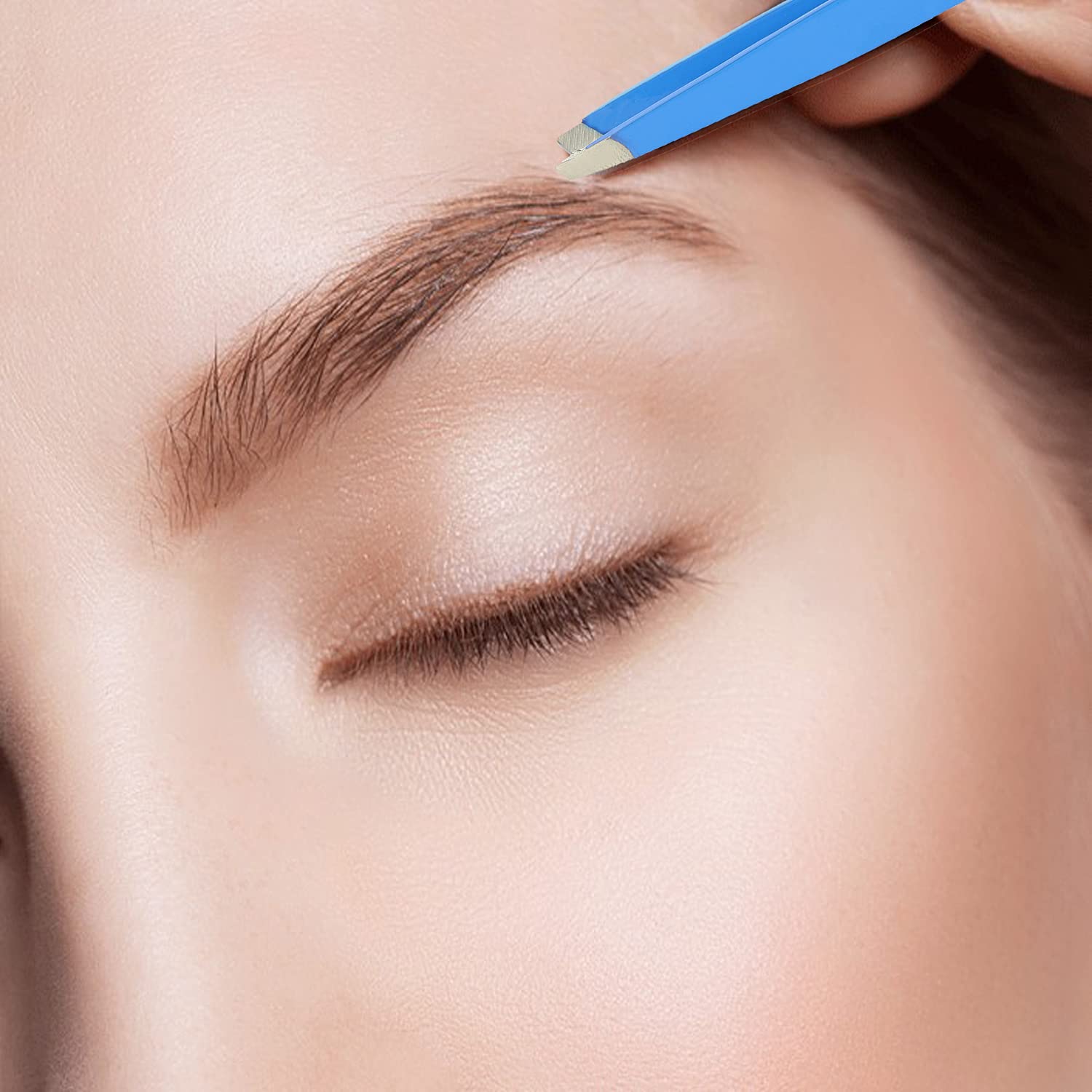 Alis Professional Stainless Steel Slant Tip Tweezers - Precision Hair Plucker, Eyebrow, Upper Lip & Eyelash Extensions Tool - Light Blue | Perfect for Salon, Home Grooming & Makeup Application