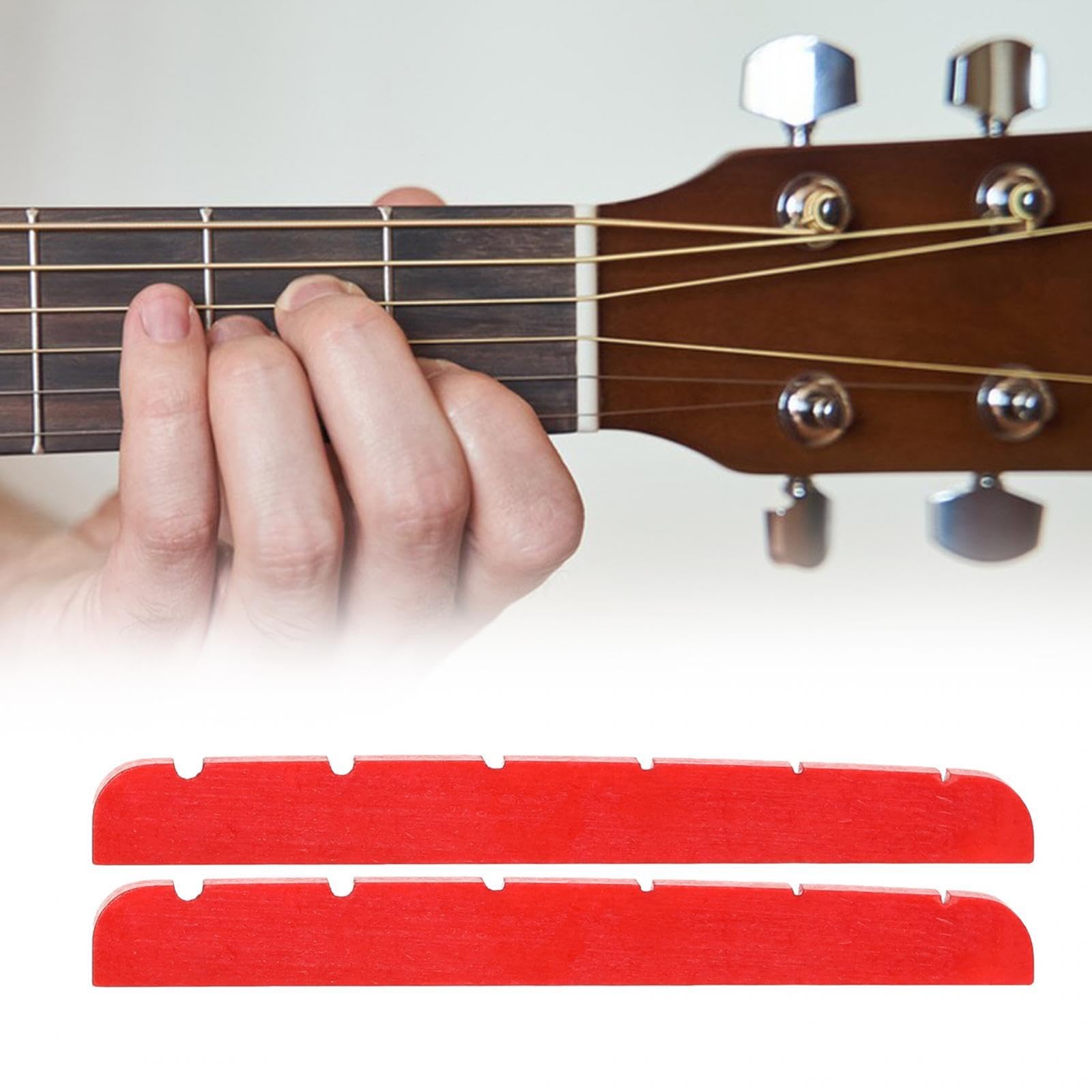 2-Pack Electric Guitar Bone Nut 42mm with Curved Bottom & Brass Insert - 42x3.5mm Replacement Nut for 6-String Guitars (Red) - Perfect for Gibson, Fender & Les Paul Style Guitars - DIY Guitar Repair & Upgrade Accessory