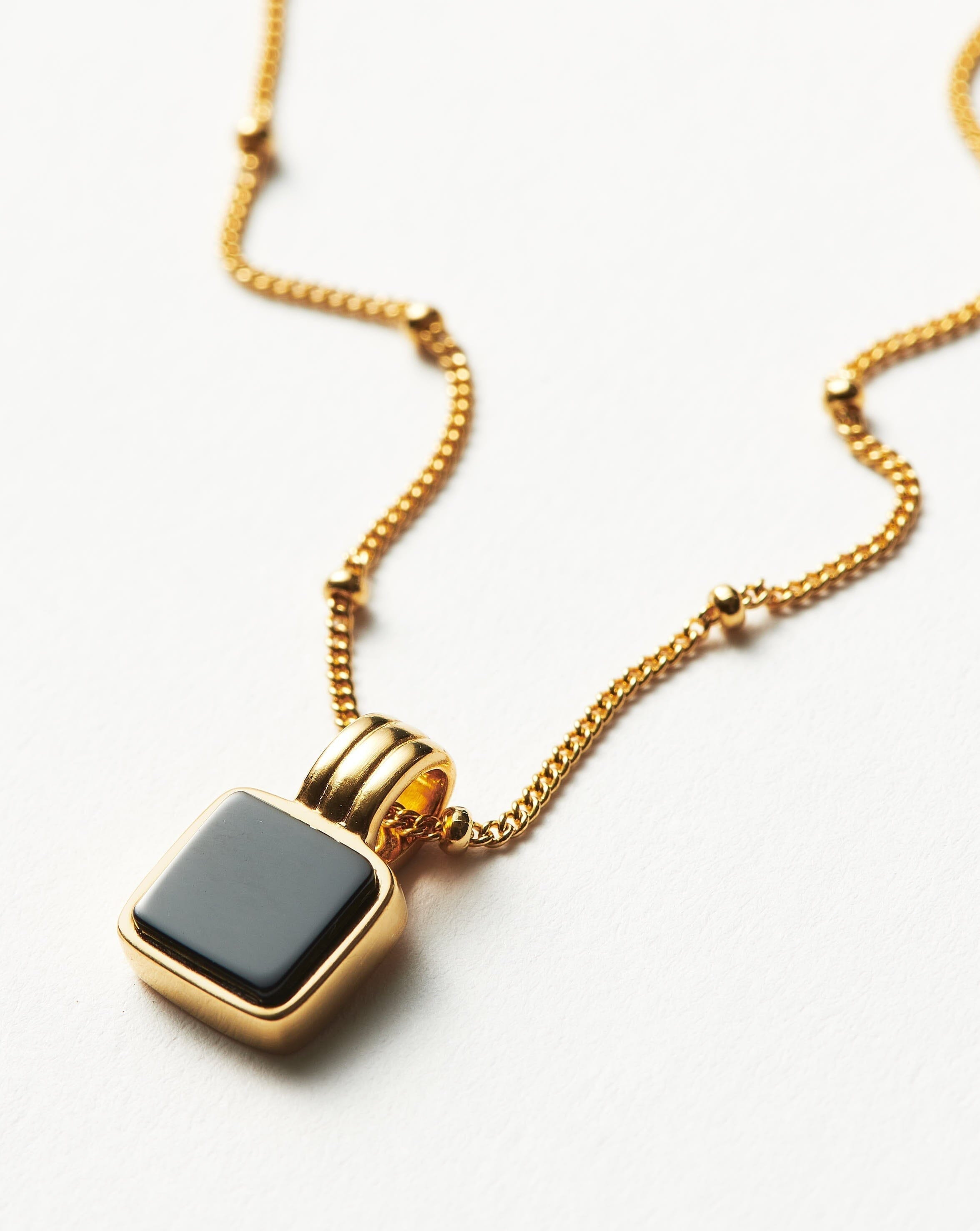 Lucy Williams Square Onyx Necklace - 18k Gold Vermeil & Black Onyx Pendant for Women | Elegant Layering Jewelry for Daily Wear, Office & Special Occasions