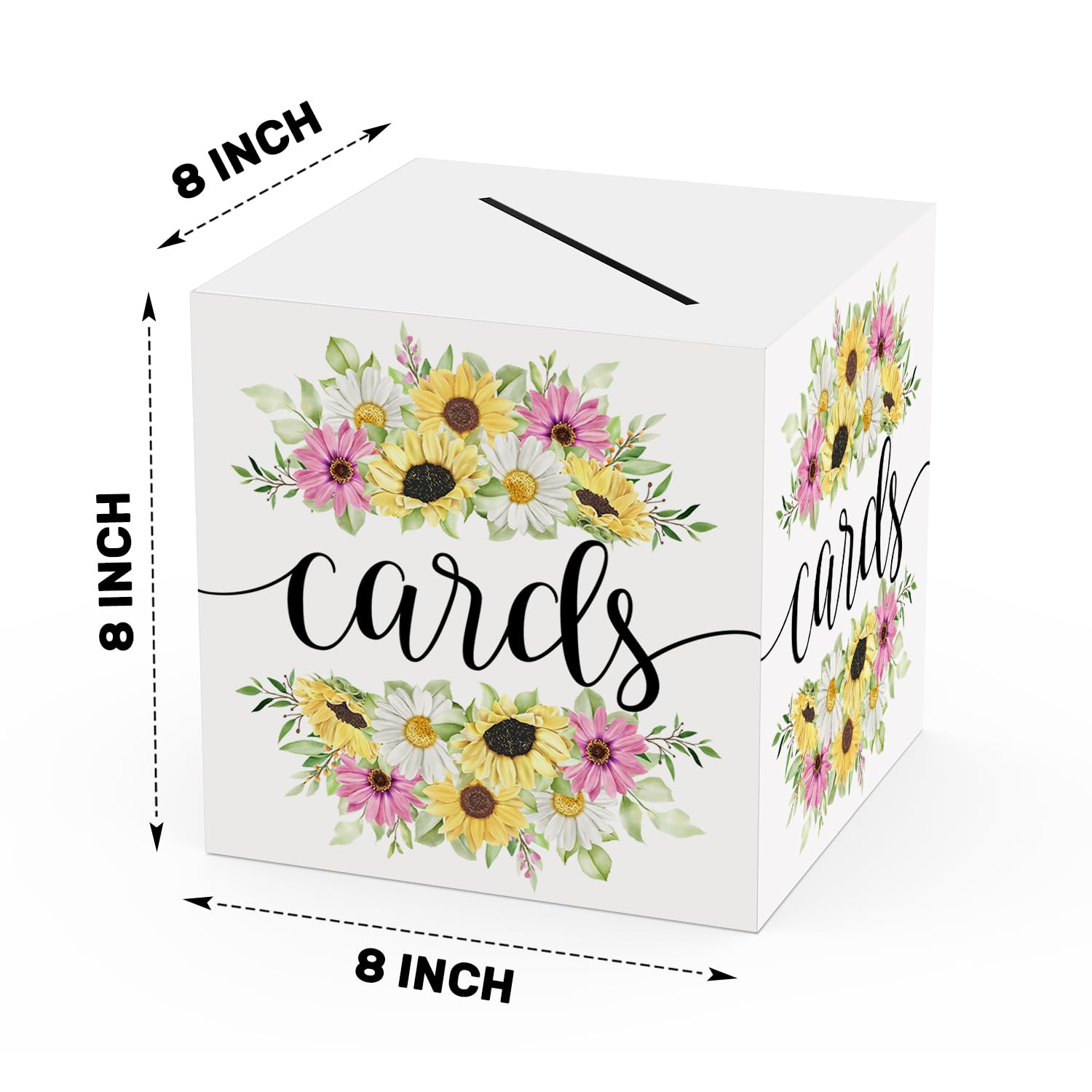 WUAWN 8x8x8 Inch Sunflower Card Box - Elegant Gift Money Holder for Weddings, Birthdays, Bridal & Baby Showers, Graduations - Perfect for Party Decorations & Cash Gifts (Set of 10)