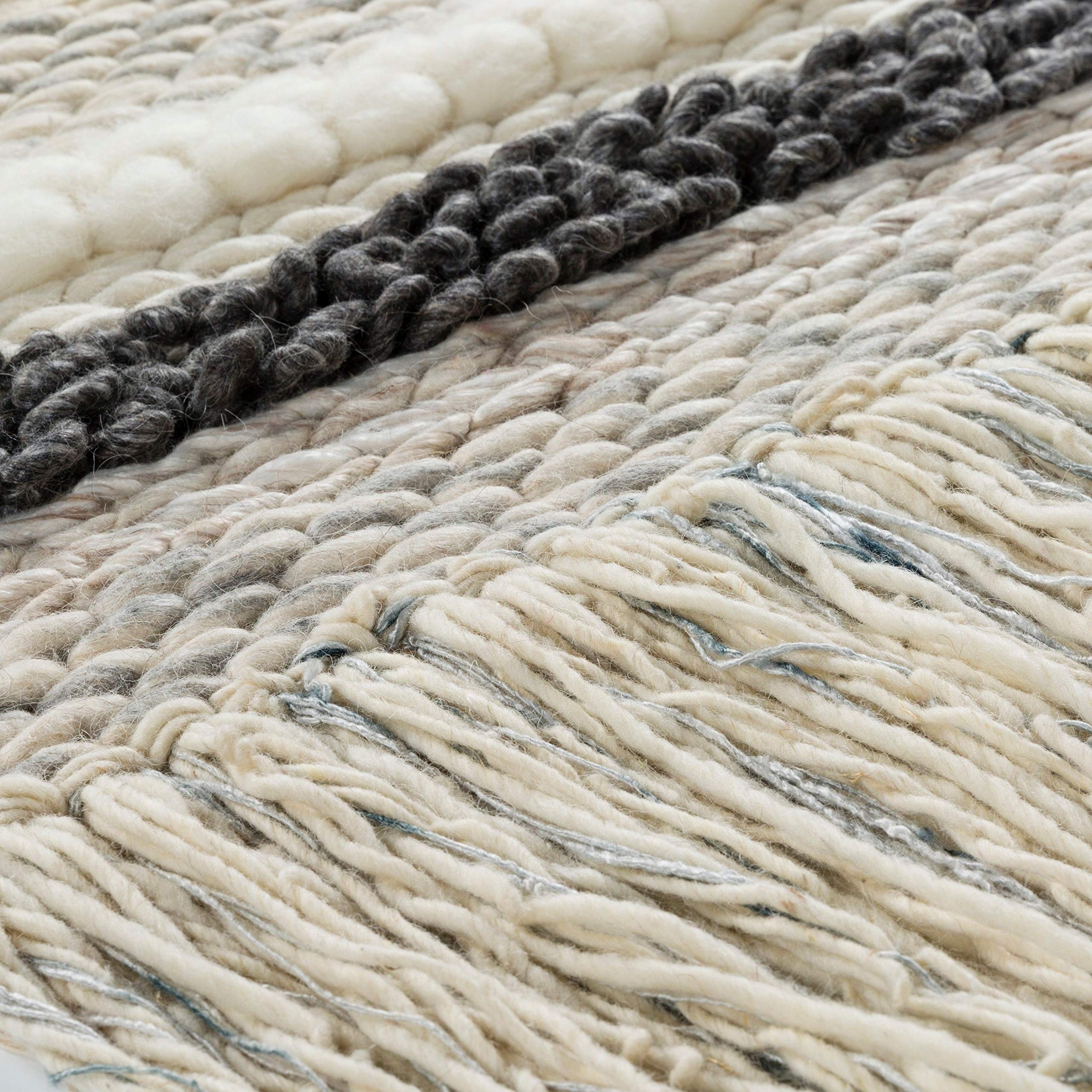 Hand Woven Bohemian Tapestry - 24x48 Inch Cream Grey Wool & Viscose Wall Hanging with Rod - Global Eclectic Textured Decor for Living Room, Bedroom & Dorm