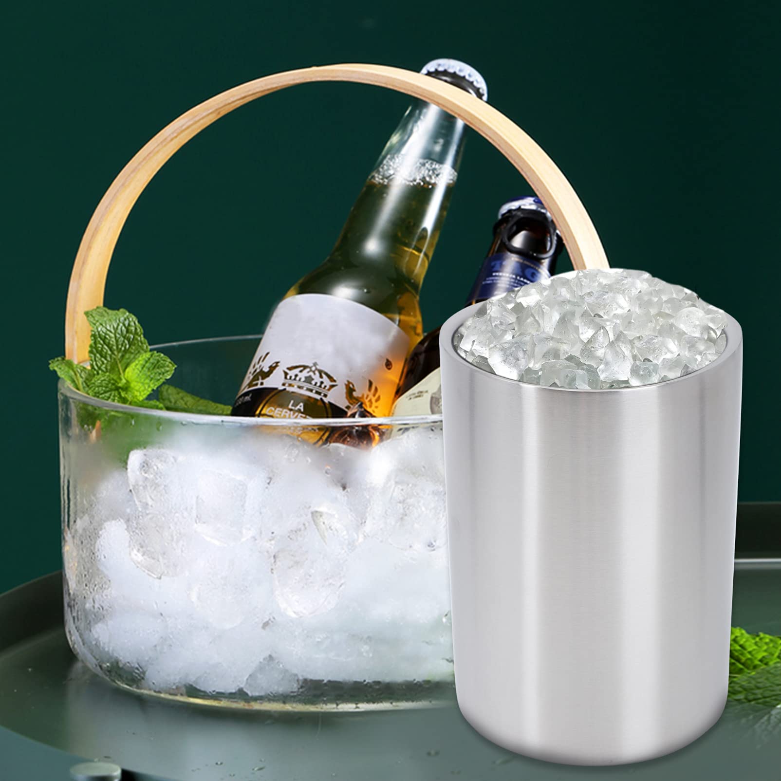 Hemoton 1pc Stainless Steel Double Layer Ice Bucket - Beer, Wine & Cocktail Cooler for Parties, Bars & Home Use - Keeps Drinks Chilled for Hours - Perfect for Outdoor BBQs, Weddings & Pool Parties