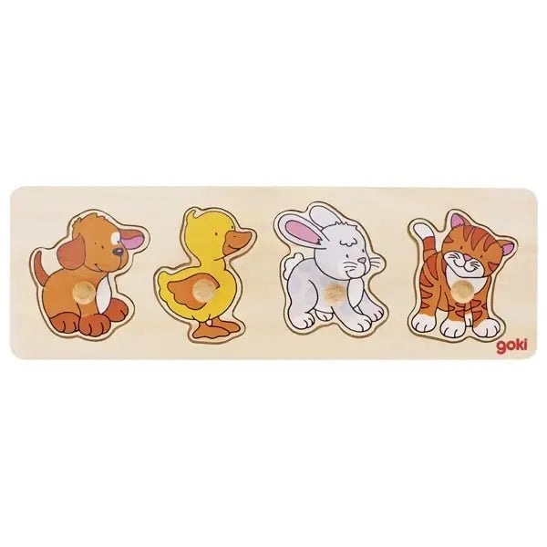 Wooden Lift Out Peg Puzzle - Baby Animals Learning Toy for Toddlers, Montessori Educational Wood Puzzle for Kids Ages 1-3 - Perfect for Early Childhood Development & Sensory Play