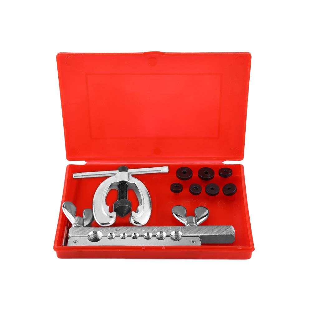 9Pcs Brake Line Flaring Tool Kit - Double Flare Pipe Tool with 1 Clamp, 1 Spreader & 7 Dies | Steel Tube Bender & Pipe Cutter for Auto Brake Line Repair | Perfect for DIY Car Maintenance & Professional Mechanic Use