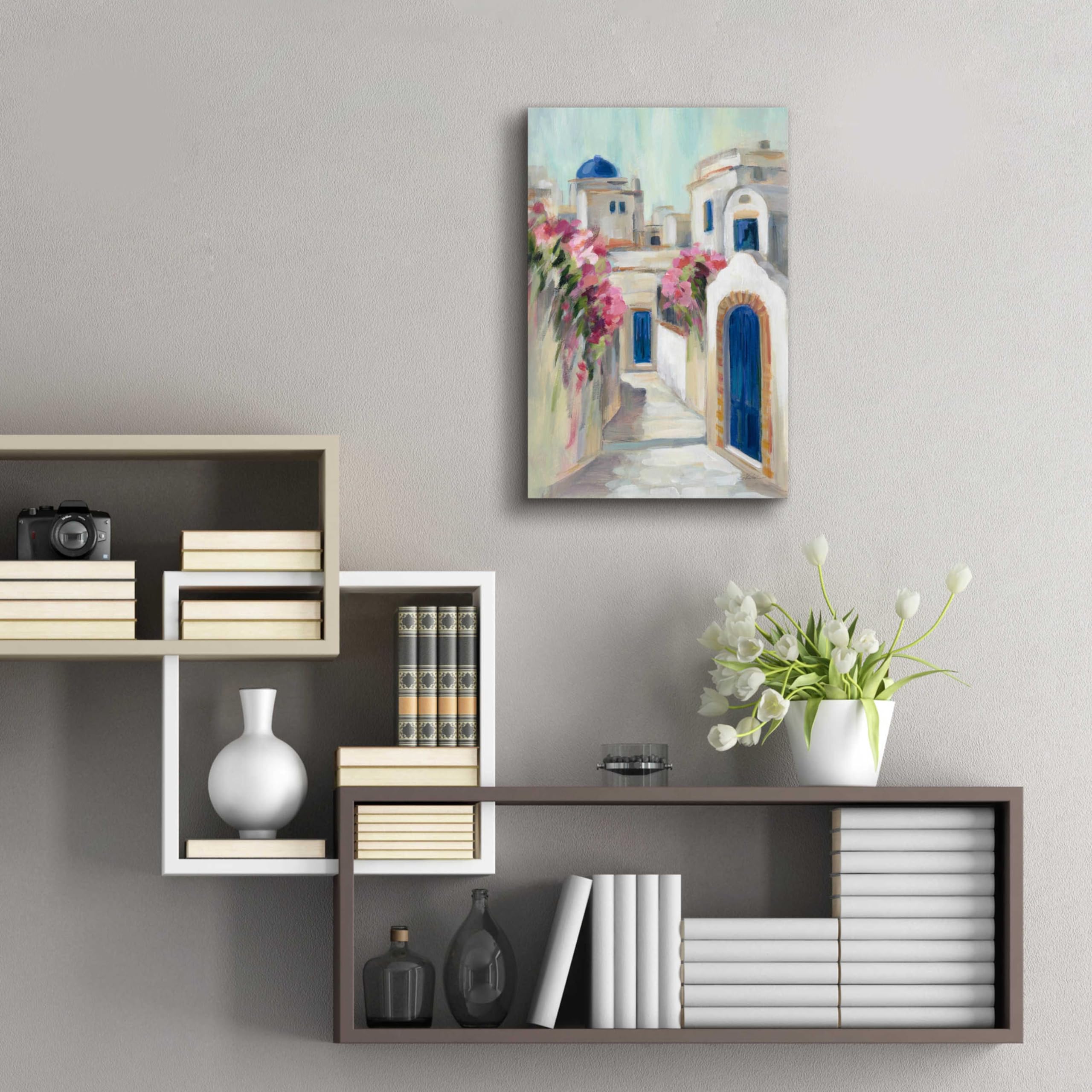 Silvia Vassileva 'Santorini Street I' Acrylic Glass Wall Art - 16x24 Inches Modern Home Decor for Living Room, Bedroom & Office