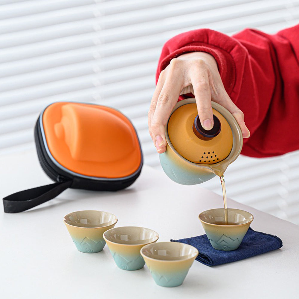 Premium Chinese Travel Tea Set - Portable Ceramic Tea Cup & Infuser for Camping, Hiking, and Outdoor Adventures