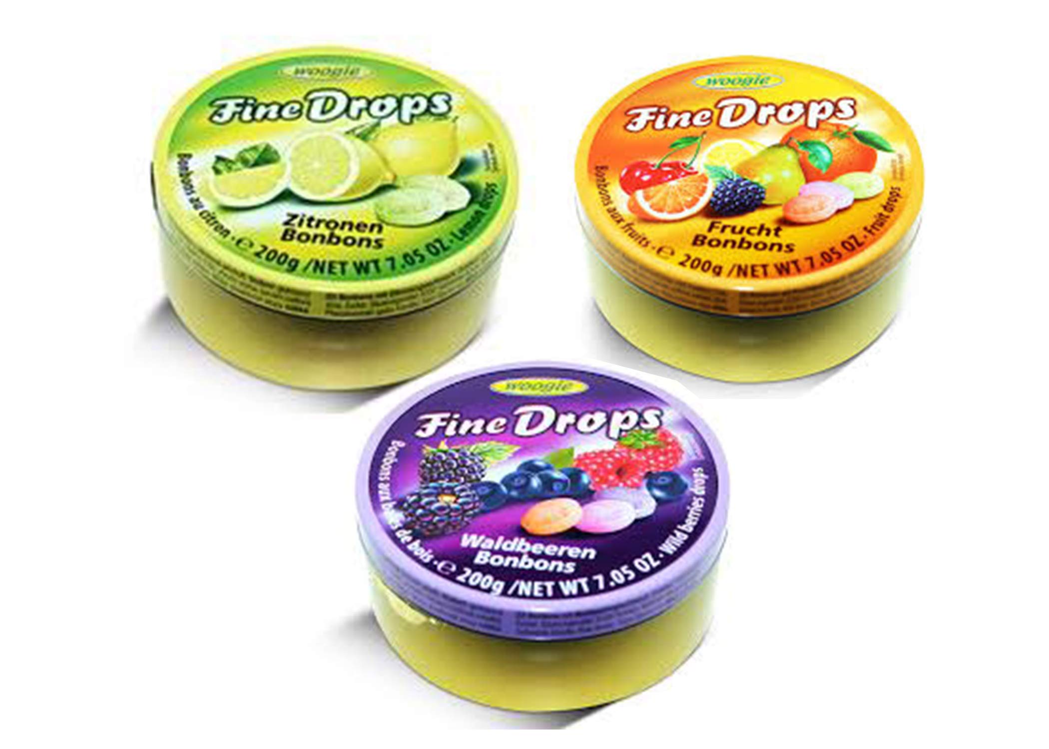 WOOGIE German Fine Drops Variety Mix - 3 Pack Sanded Fruit Candy Assortment (Lemon, Forest Berry) 7.05oz (200g) - Perfect for Office Snacks, Party Favors & Gift Baskets