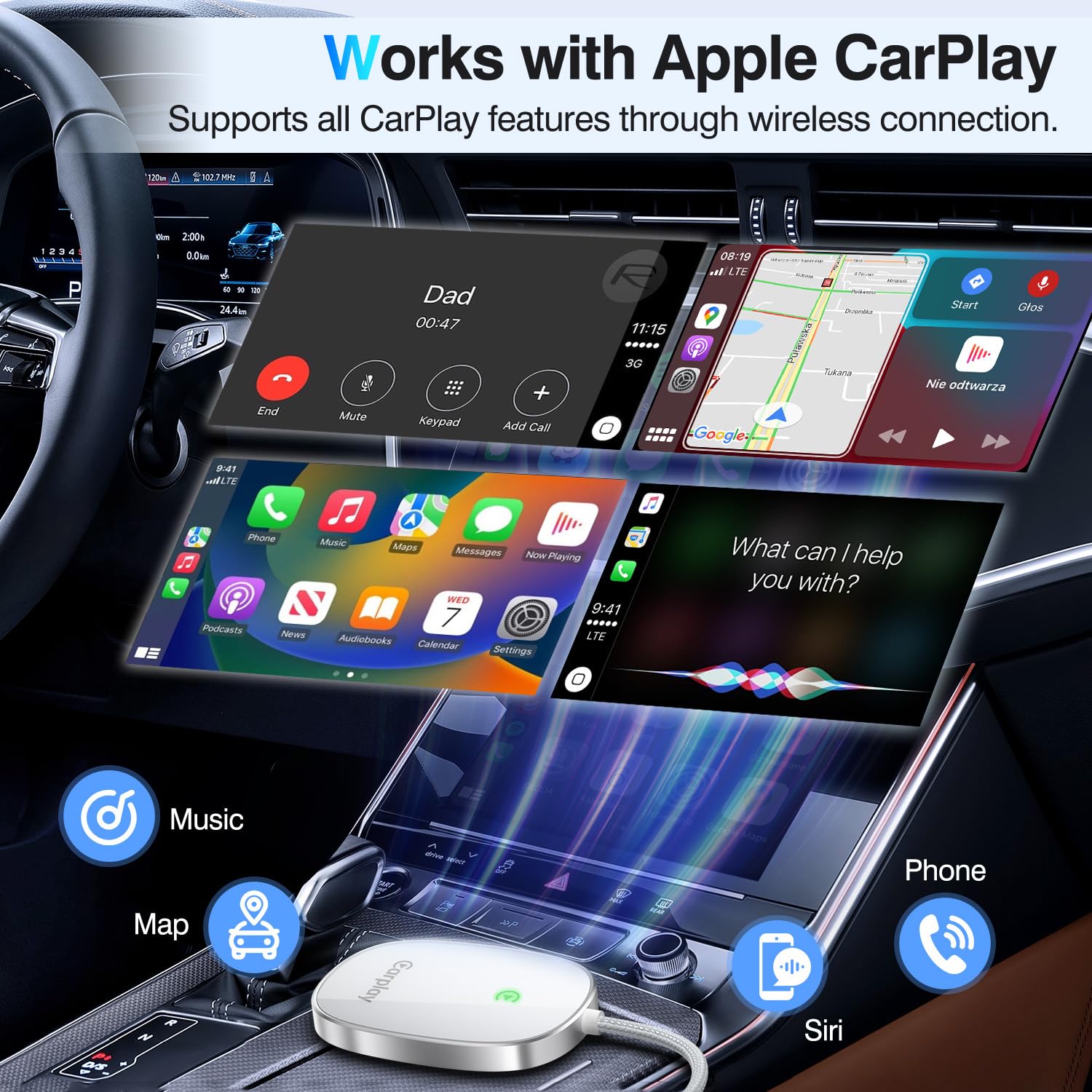 2025 Upgraded Wireless CarPlay Adapter - Convert Factory Wired CarPlay to Wireless, Plug & Play iPhone CarPlay Dongle - Multi-User Seamless Connection - Perfect for Commuting, Road Trips & Hands-Free Driving