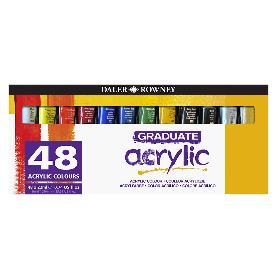 Daler Rowney Graduate Acrylic Paint Set - 48 Vibrant Colors (22ml Tubes) for Professional & Student Artists - Perfect for Canvas Painting, DIY Crafts & Home Decor