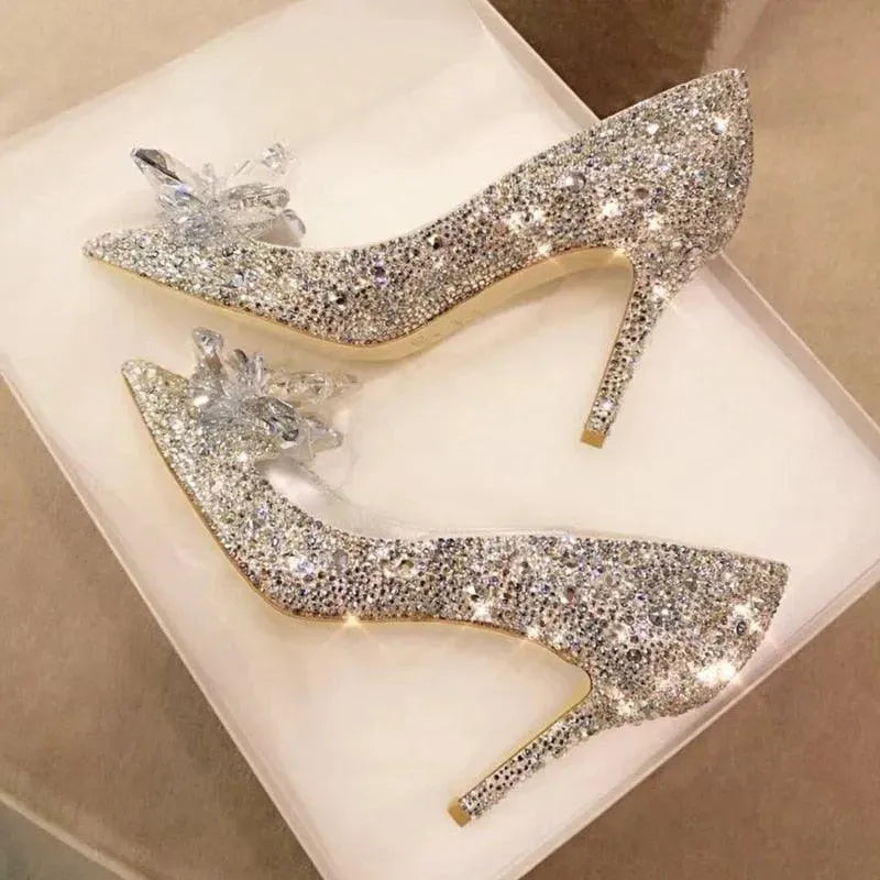 Elegant Goldish Crystal Heels - Women's Luxury Evening Pumps for Parties, Weddings & Special Occasions