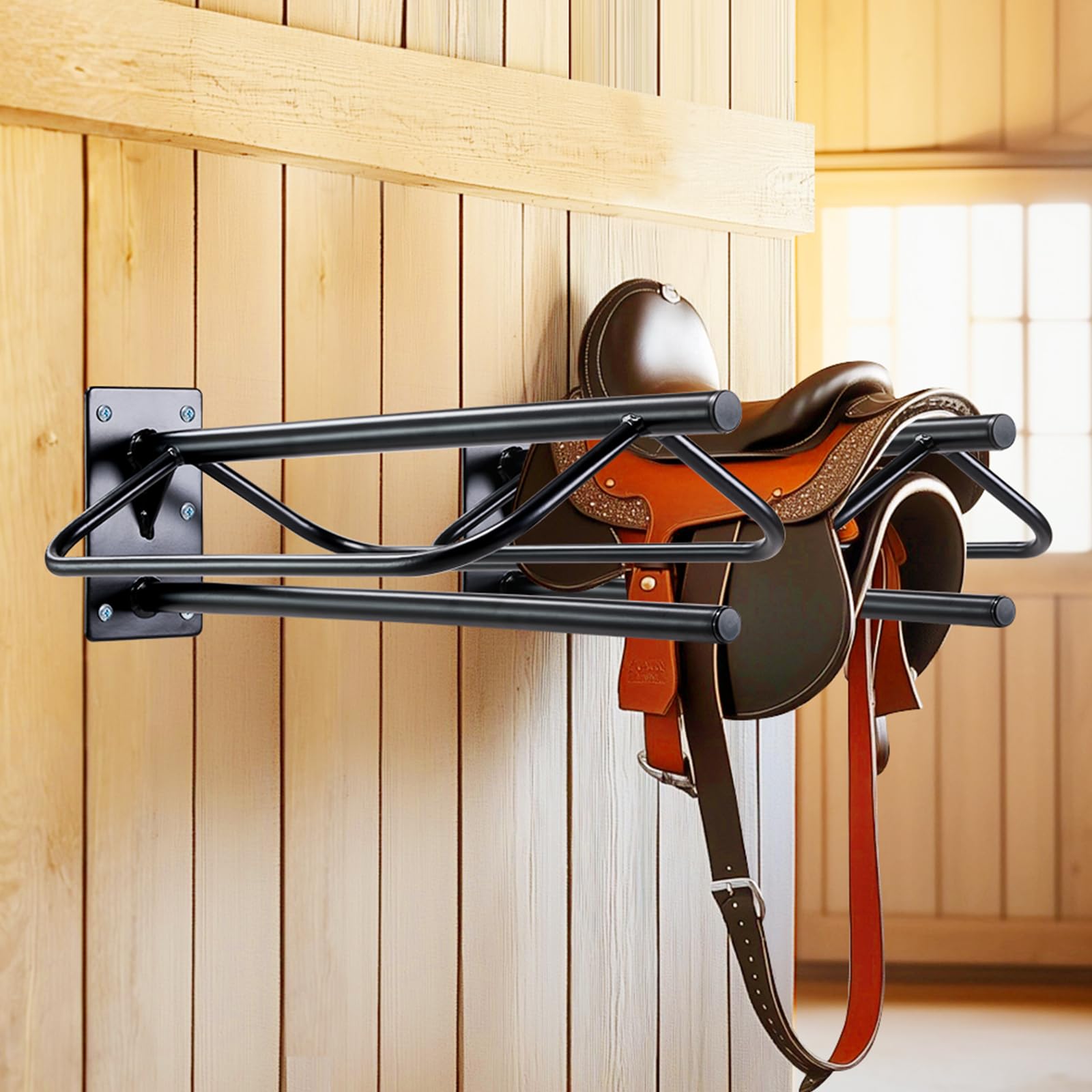 VEVOR Heavy-Duty Wall Mounted Saddle Rack - 2 Pack Steel Saddle Stand with Pad Bar (23.8