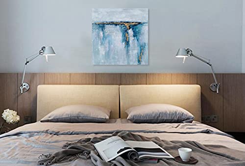SYGALLERIER Abstract Ocean Canvas Wall Art - Hand Painted Modern 3D Coastal Painting with Gold Foil, Contemporary Square Picture for Living Room, Bedroom & Bathroom Decor | Perfect for Beach House, Coastal Theme & Modern Interior Design