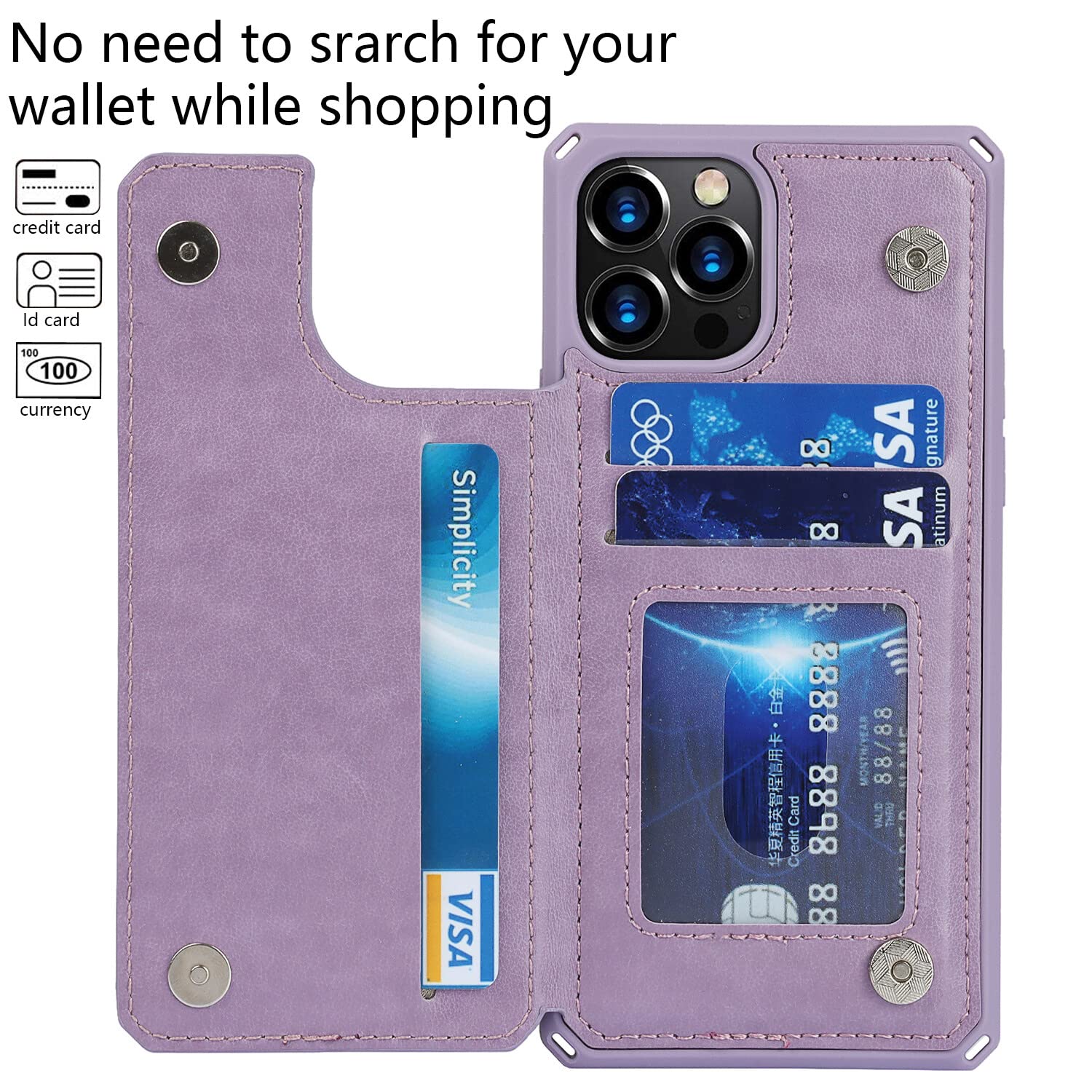 Premium Leather Wallet Case for iPhone 12/12 Pro - Shockproof Protective Cover with Card Holder, Stand & Wrist Strap (Purple) - Perfect for Daily Commute, Shopping & Travel