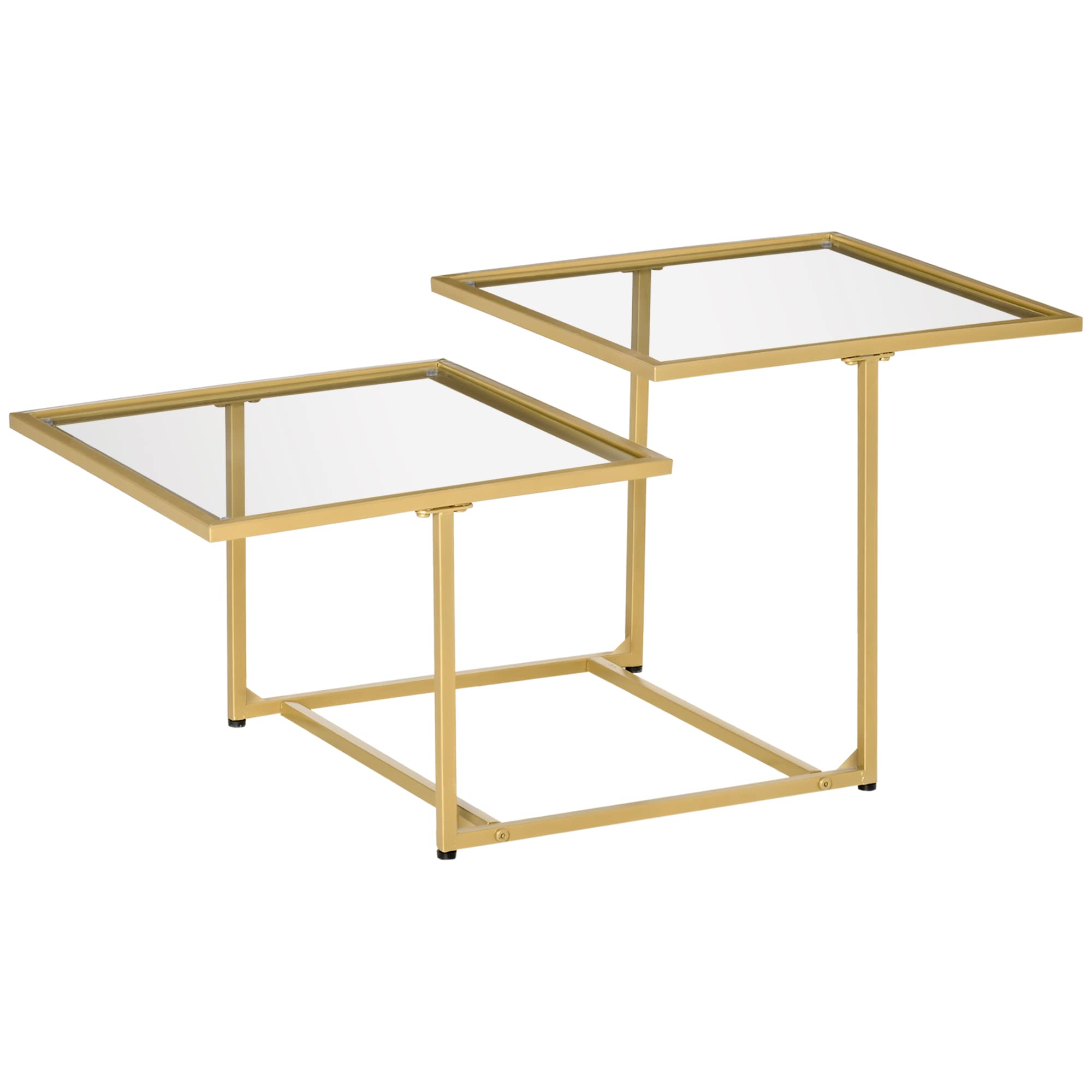 HOMCOM Modern Gold Tempered Glass Coffee Table with 2 Square Tabletops - Stylish Living Room & Bedroom Furniture for Home Decor | Perfect for Small Spaces & Entertaining Guests