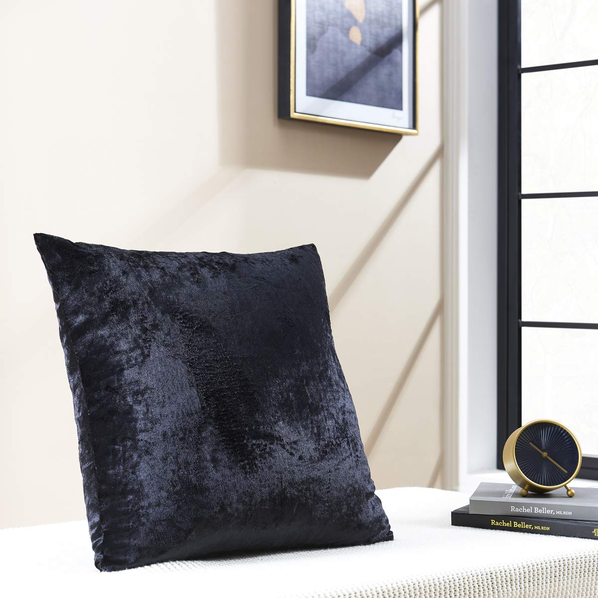 GIGIZAZA 16x16 Decorative Throw Pillow Covers Set of 2 - Black Velvet Square Couch Pillow Covers for Sofa, Boho Chic Living Room Decor | Perfect for Home, Bedroom & Lounge