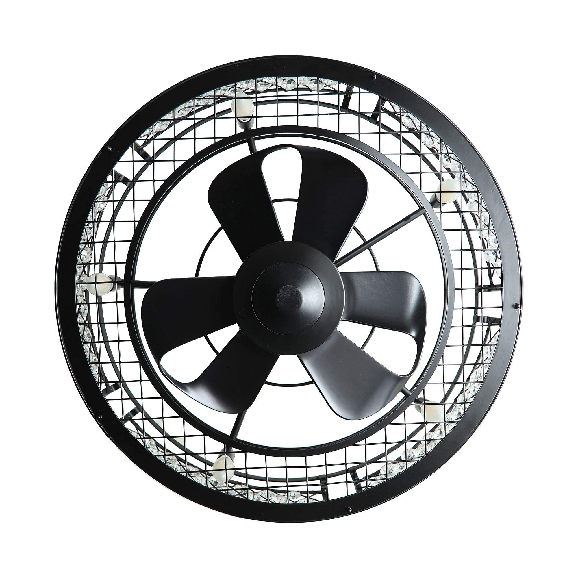 Parrot Uncle 26 Inch Modern Black Ceiling Fan with Lights & Remote Control - Bladeless Caged Design for Bedroom, Living Room & Office - Energy Efficient Quiet Cooling Fan with LED Light Kit