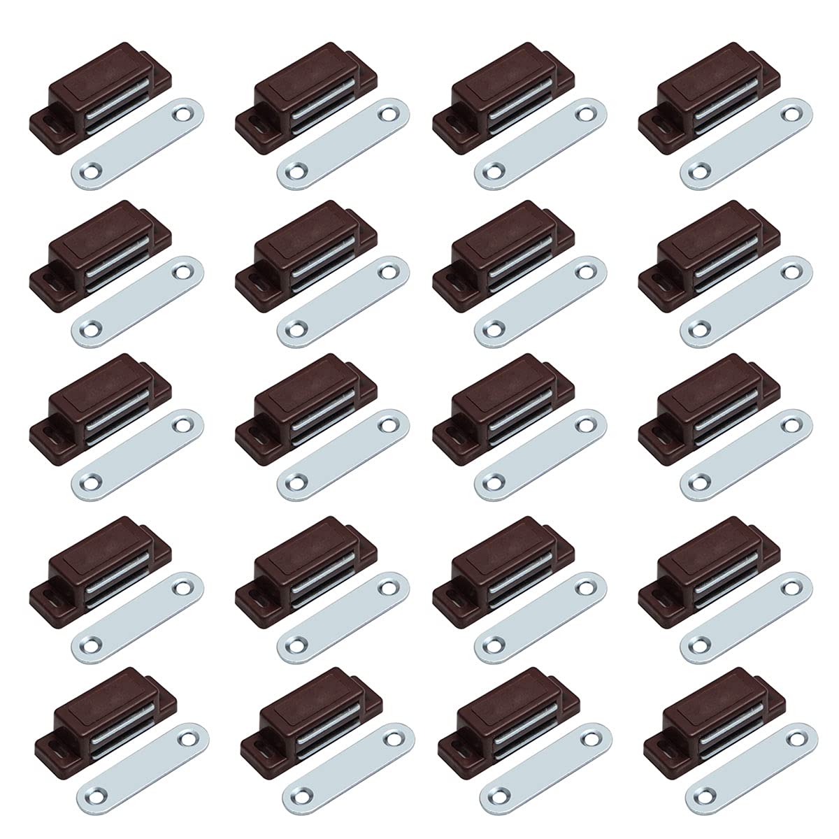20 Pack Magnetic Cabinet Door Catches - Strong Magnetic Latch for Kitchen Cupboard, Wardrobe, Closet & Drawer (Brown) | Secure Closure Solution for Smooth & Quiet Cabinet Doors